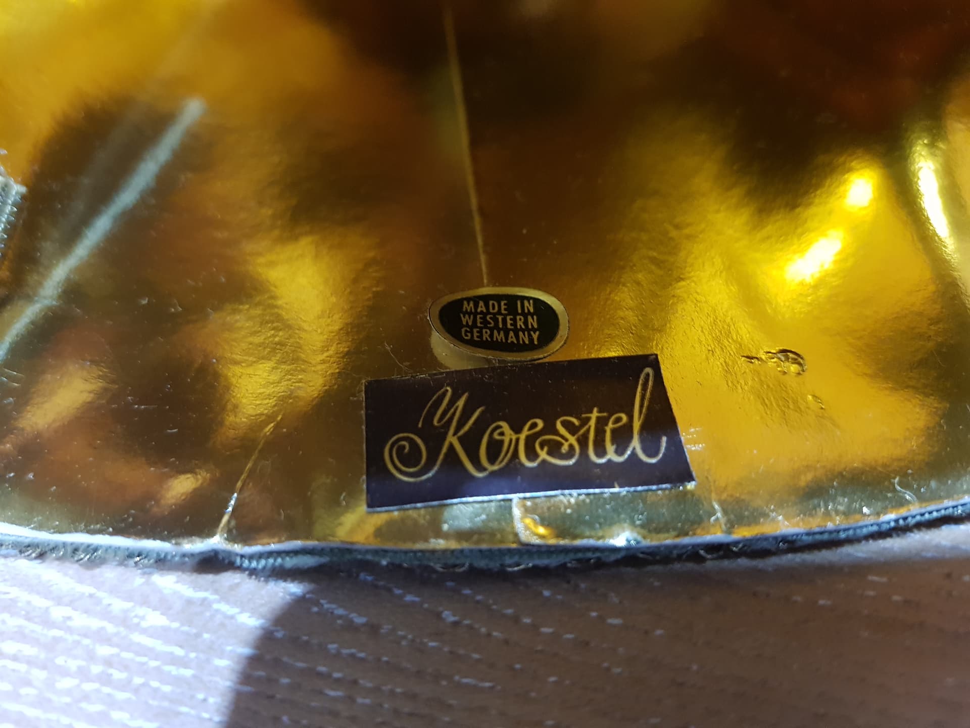 Zestaw trzech figurek aniołków, zielony złoty, wosk tkanina, Koestel, Niemcy, lata 70. - 361402