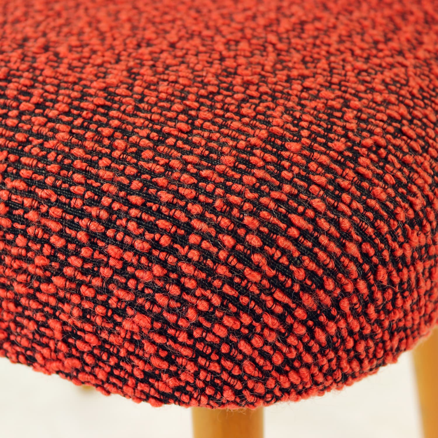 Set of four dining chairs, brick red black orange fabric, light oak, by O. Haerdtl, TON, Czechoslovakia, 1960s - 361446