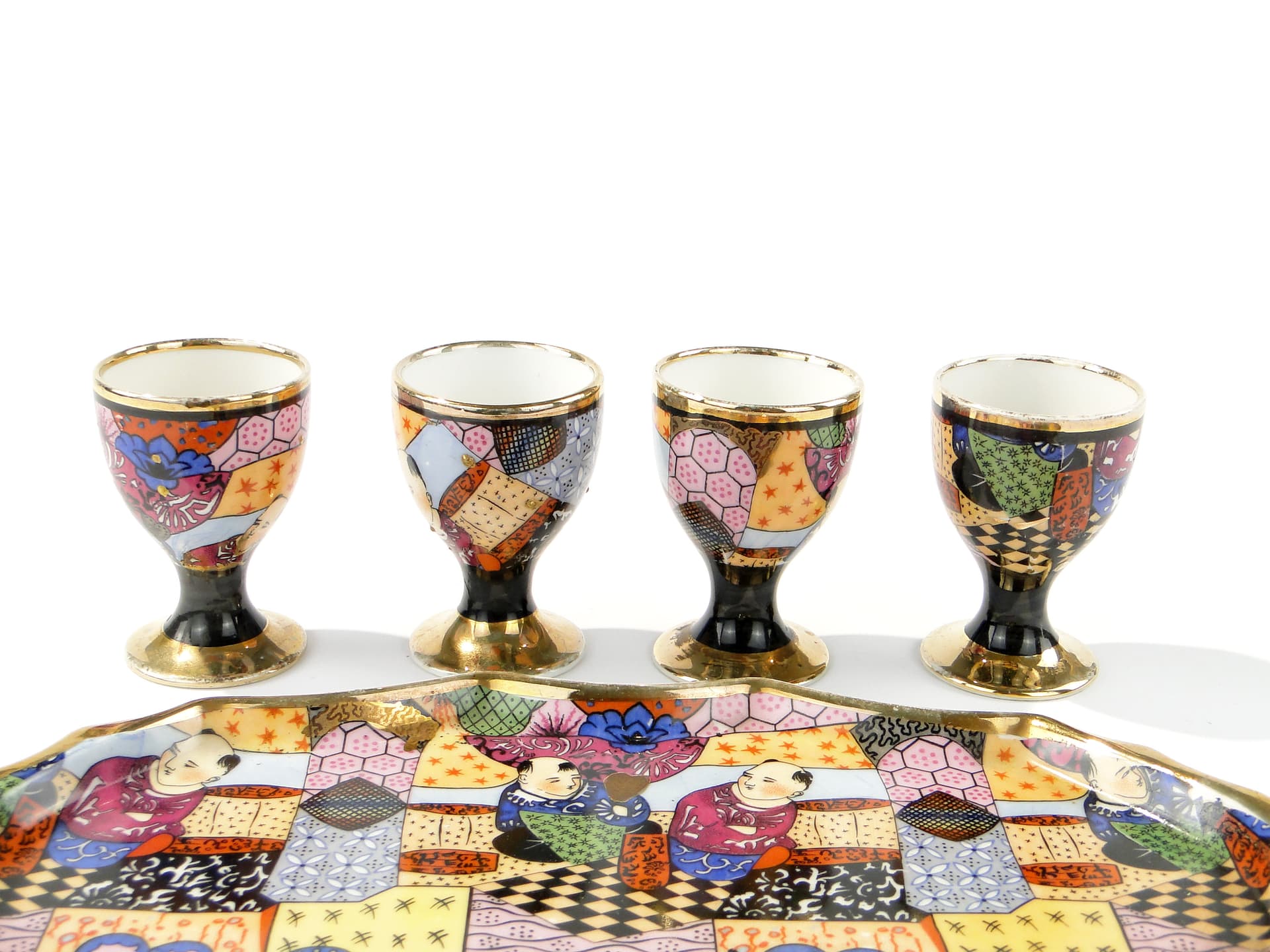Egg set Art Deco, white multicolour gilded porcelain, Epiag, Czechoslovakia, 1930s - 361480