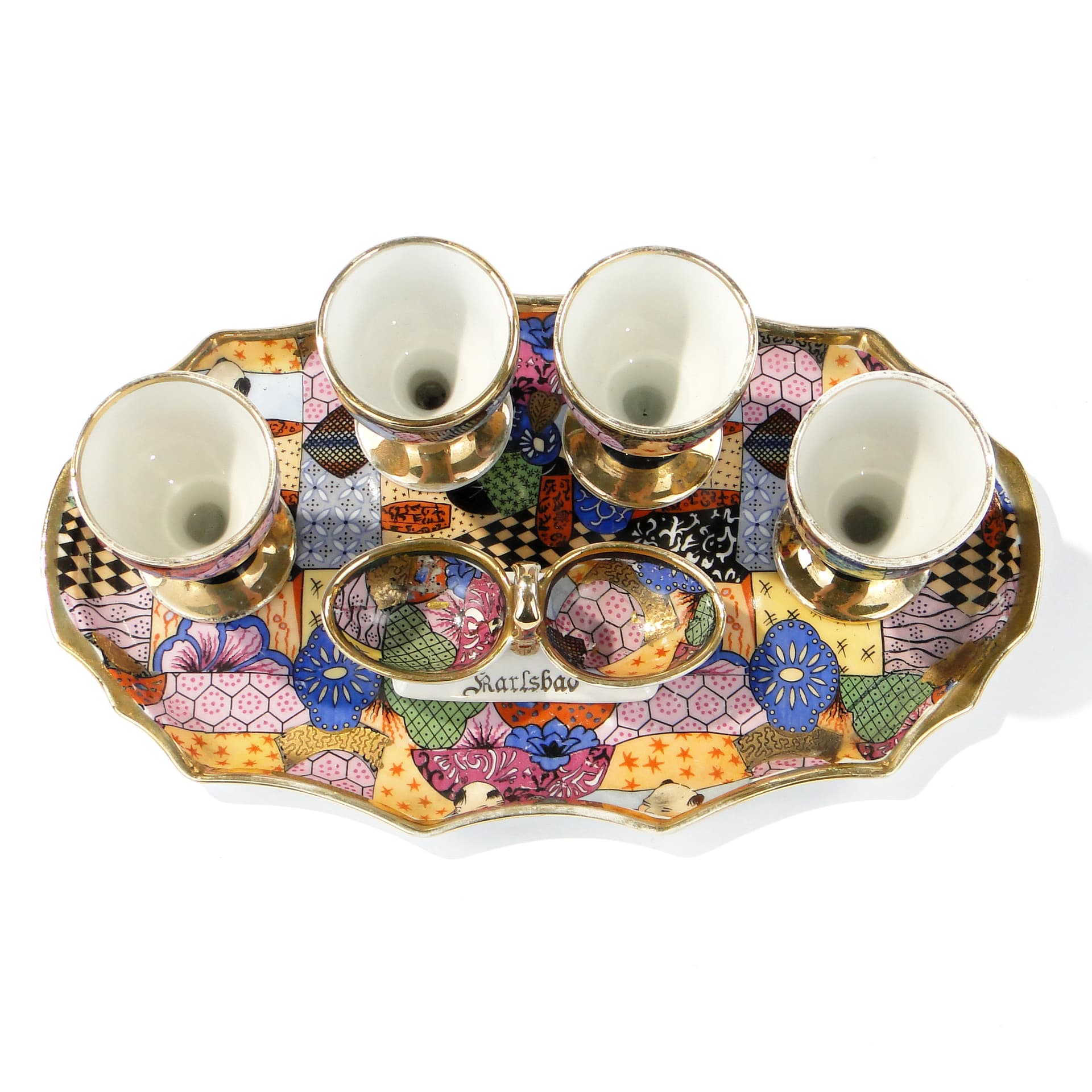 Egg set Art Deco, white multicolour gilded porcelain, Epiag, Czechoslovakia, 1930s - 361484