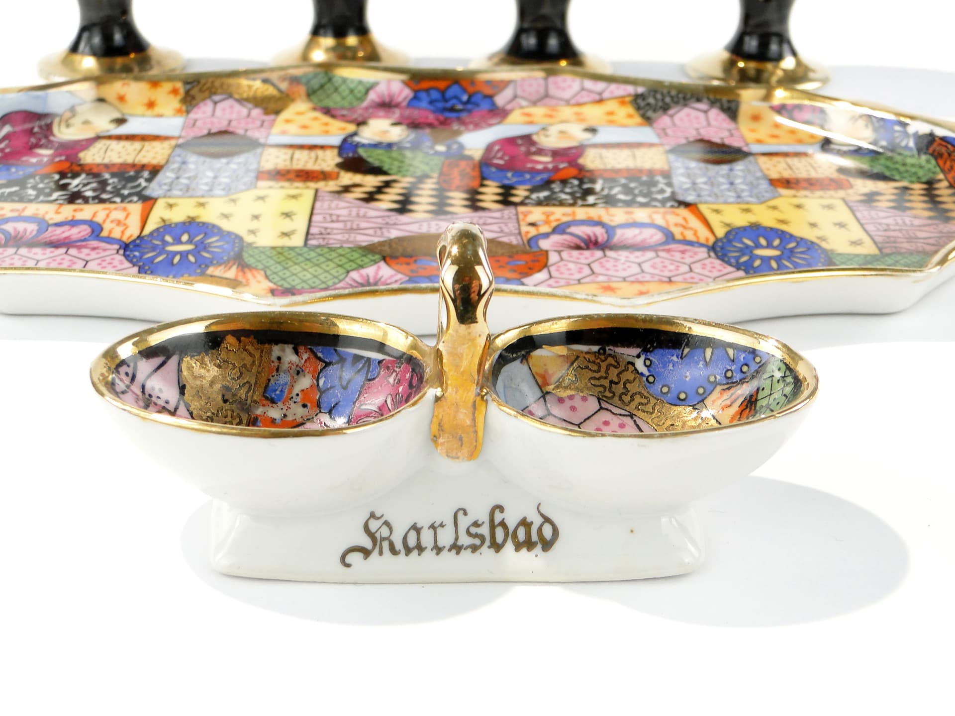 Egg set Art Deco, white multicolour gilded porcelain, Epiag, Czechoslovakia, 1930s - 361489