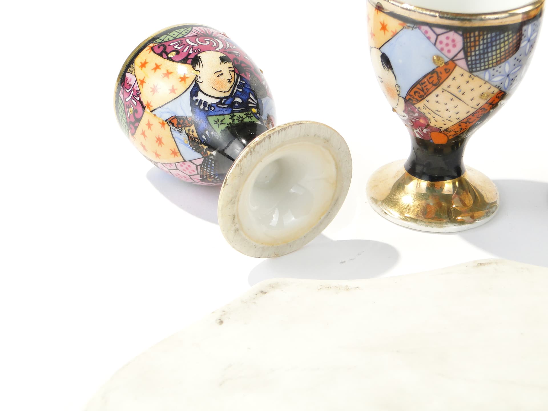 Egg set Art Deco, white multicolour gilded porcelain, Epiag, Czechoslovakia, 1930s - 361479