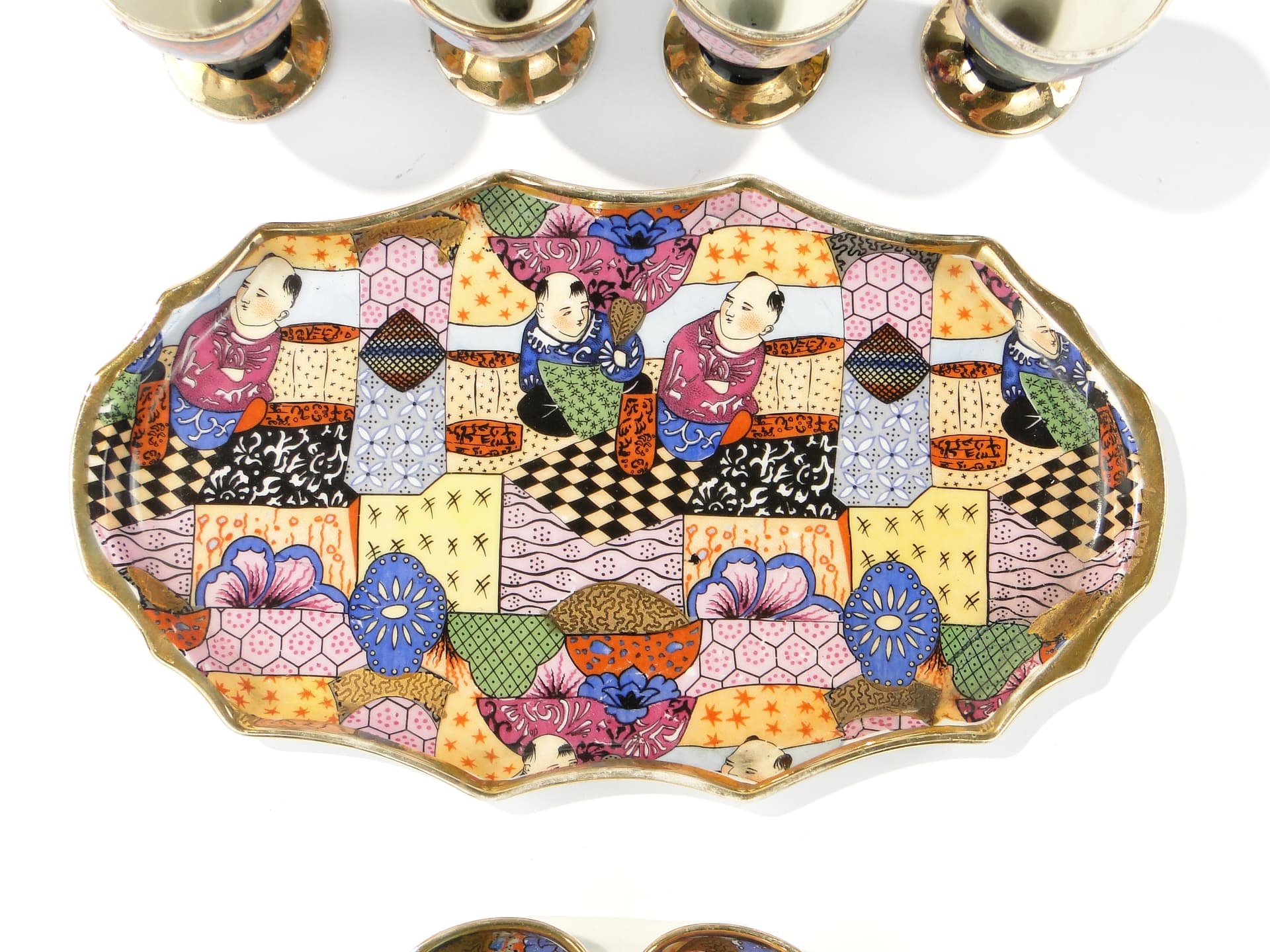 Egg set Art Deco, white multicolour gilded porcelain, Epiag, Czechoslovakia, 1930s - 361481