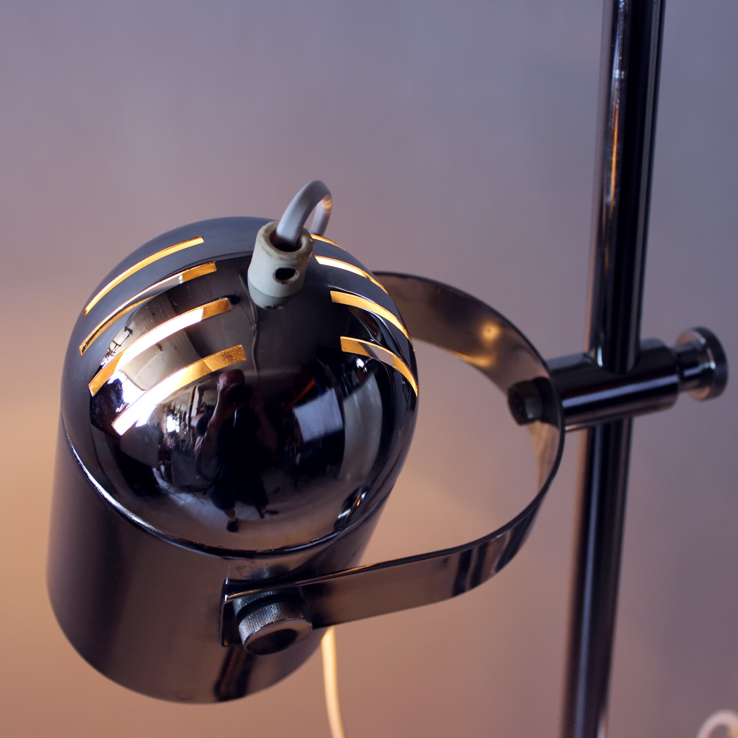 Floor lamp Space Age, polished silver steel, black steel, by S. Indra, Czechoslovakia, 1970s - 361543