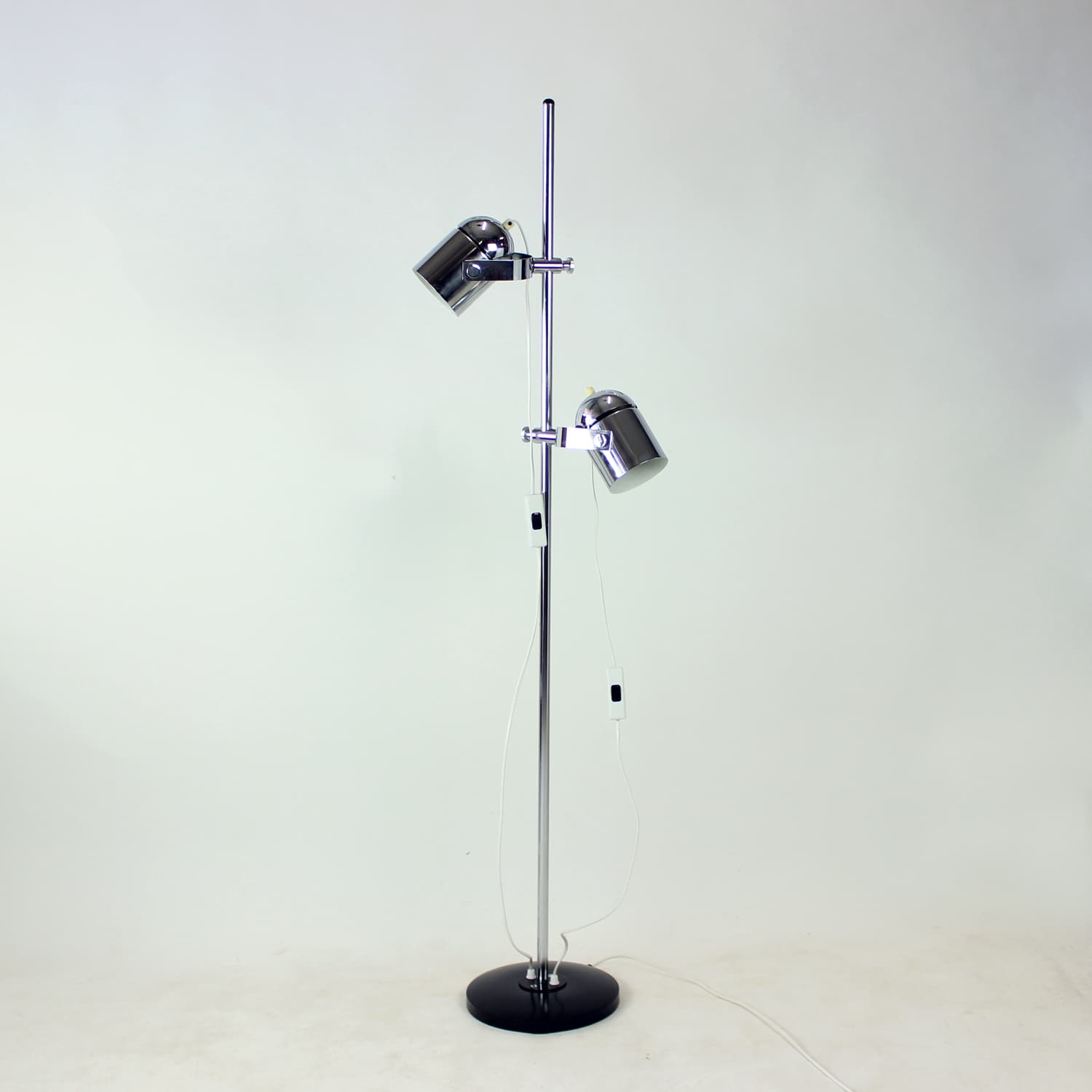Floor lamp Space Age, polished silver steel, black steel, by S. Indra, Czechoslovakia, 1970s - 361542