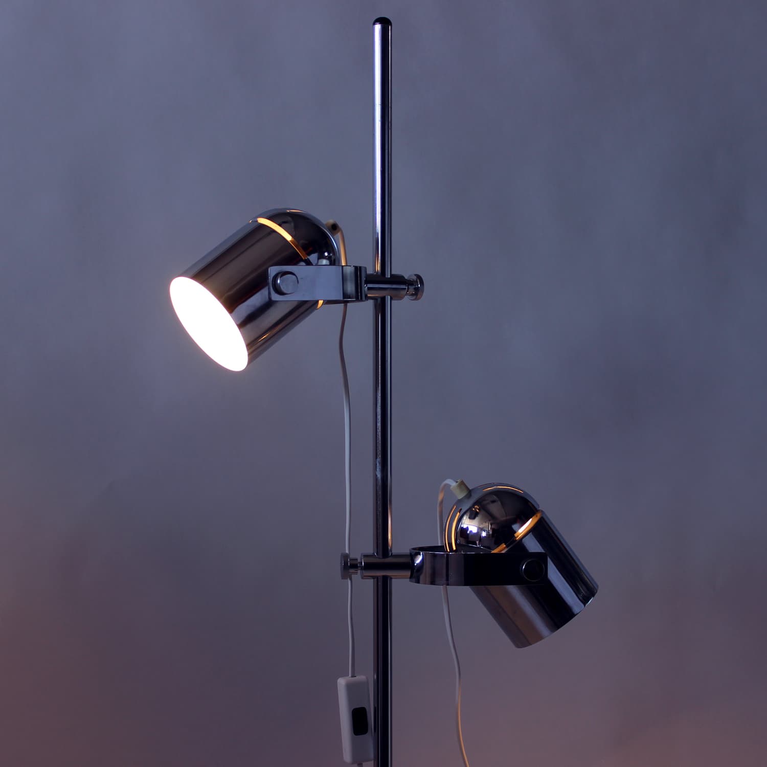 Floor lamp Space Age, polished silver steel, black steel, by S. Indra, Czechoslovakia, 1970s - 361541