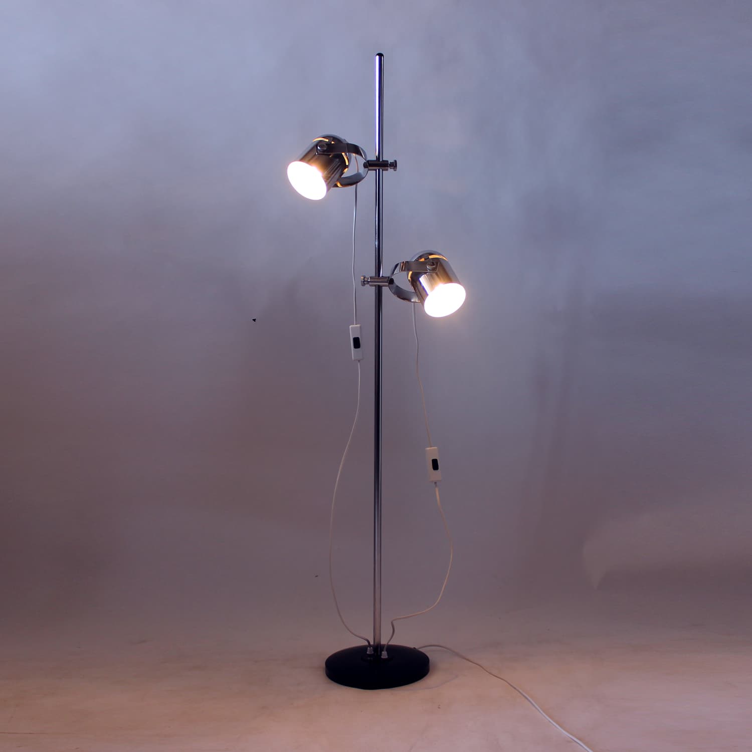 Floor lamp Space Age, polished silver steel, black steel, by S. Indra, Czechoslovakia, 1970s - 361534
