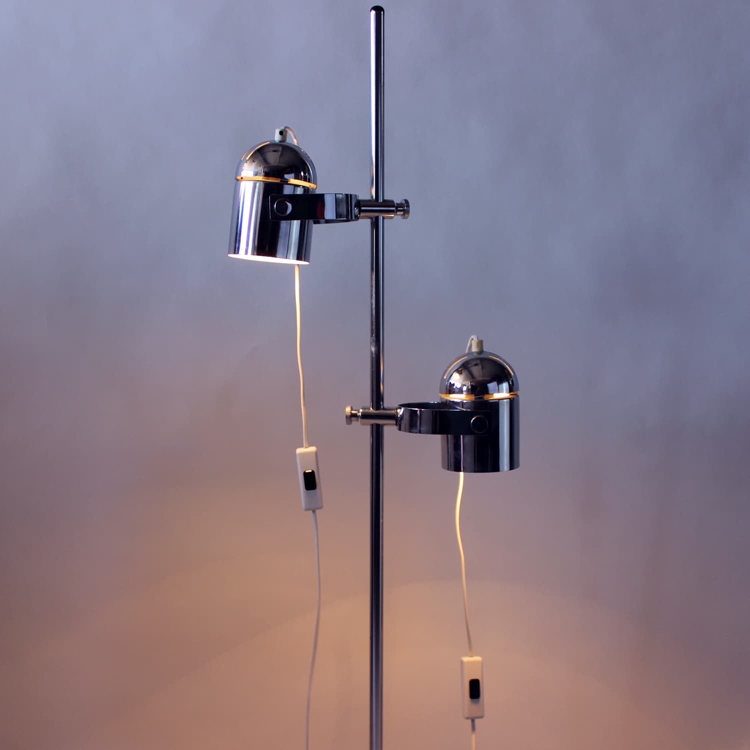 Floor lamp Space Age, polished silver steel, black steel, by S. Indra, Czechoslovakia, 1970s - 361540