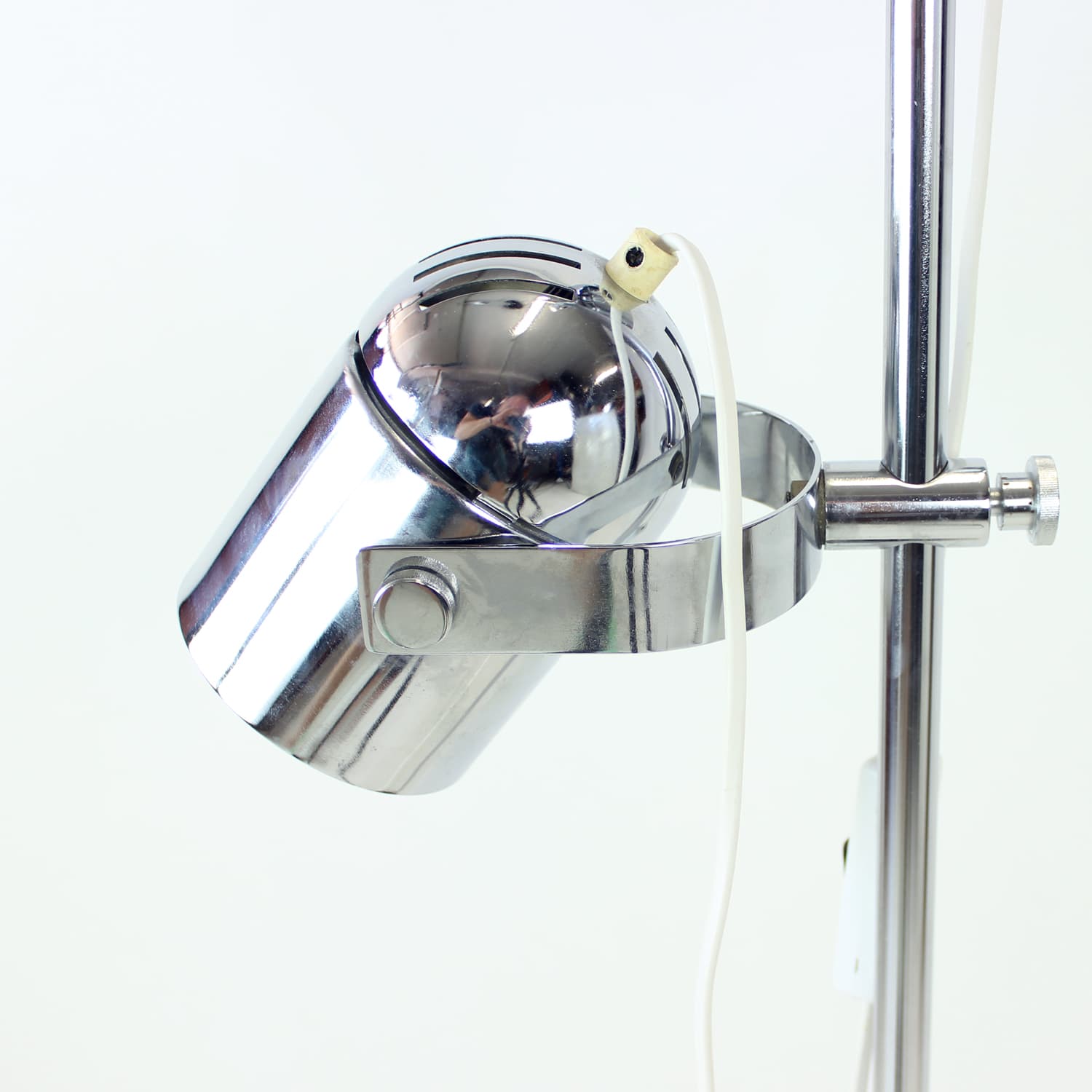 Floor lamp Space Age, polished silver steel, black steel, by S. Indra, Czechoslovakia, 1970s - 361538