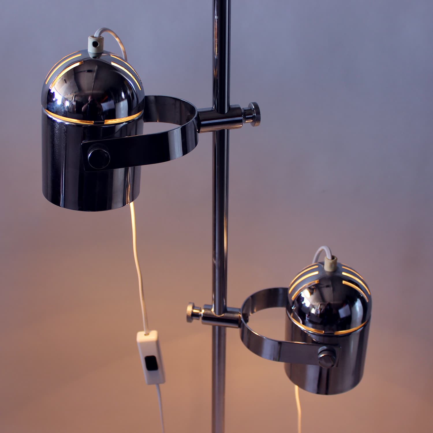 Floor lamp Space Age, polished silver steel, black steel, by S. Indra, Czechoslovakia, 1970s - 361535
