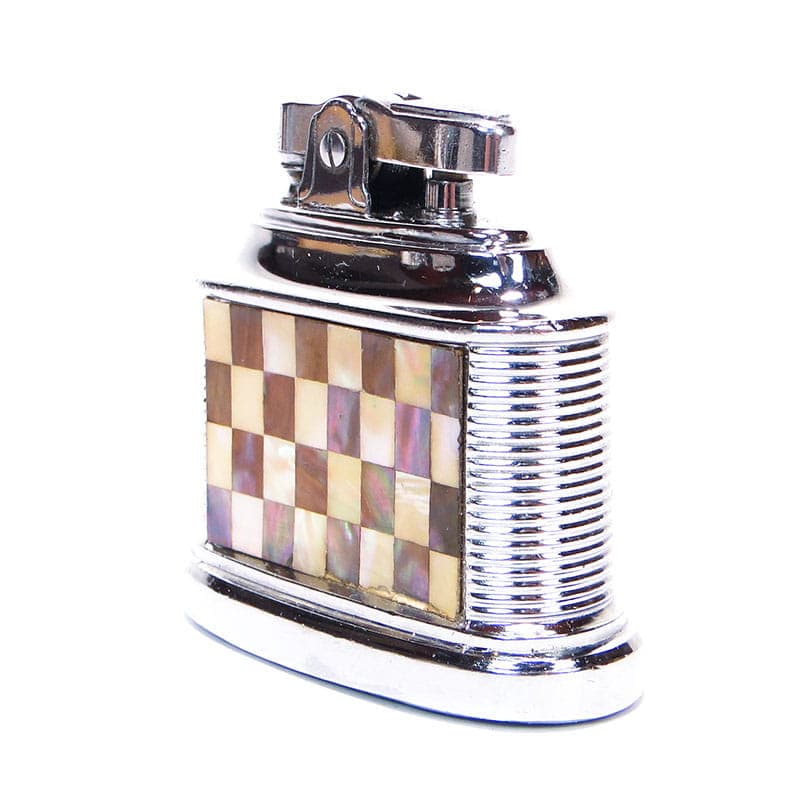 Table lighter Art Deco, chromed steel, mother-of-pearl mosaic, Germany, 1970s. - 361576
