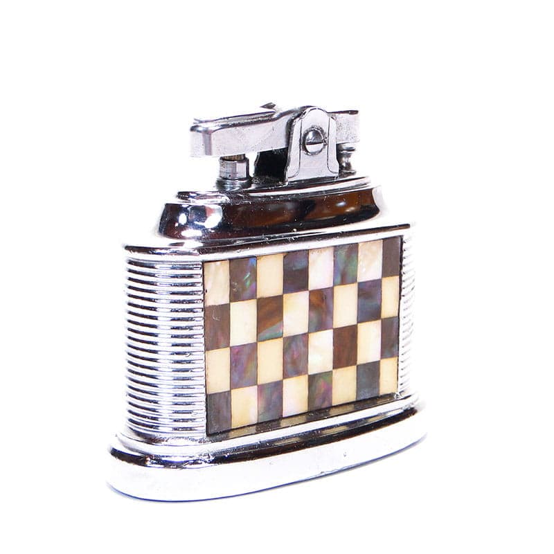 Table lighter Art Deco, chromed steel, mother-of-pearl mosaic, Germany, 1970s. - 361577