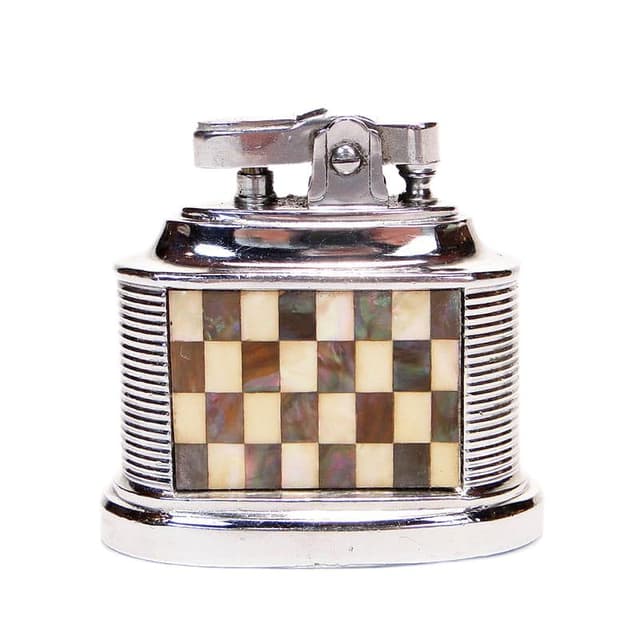 Table lighter Art Deco, chromed steel, mother-of-pearl mosaic, Germany, 1970s. - DIMENSION