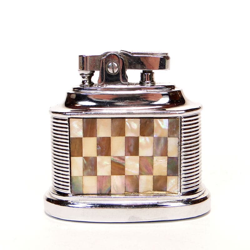 Table lighter Art Deco, chromed steel, mother-of-pearl mosaic, Germany, 1970s. - 361575
