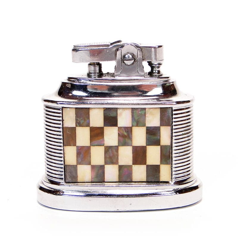 Table lighter Art Deco, chromed steel, mother-of-pearl mosaic, Germany, 1970s. - 361574
