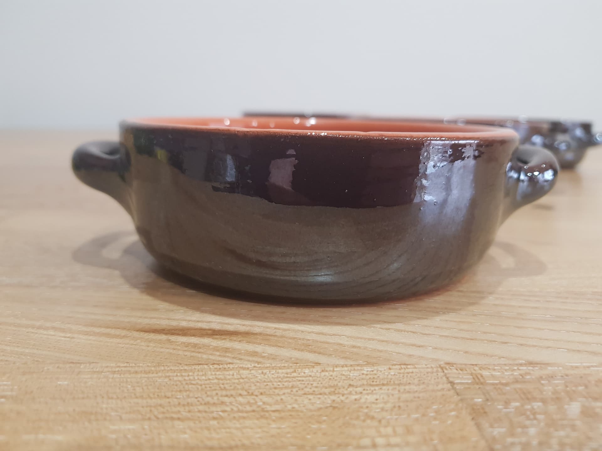 Zestaw czterech garnuszków do fondue, brązowy pomarańczowy, ceramika szkliwiona, Albisola Coop Stov, Włochy, lata 80. - 361596