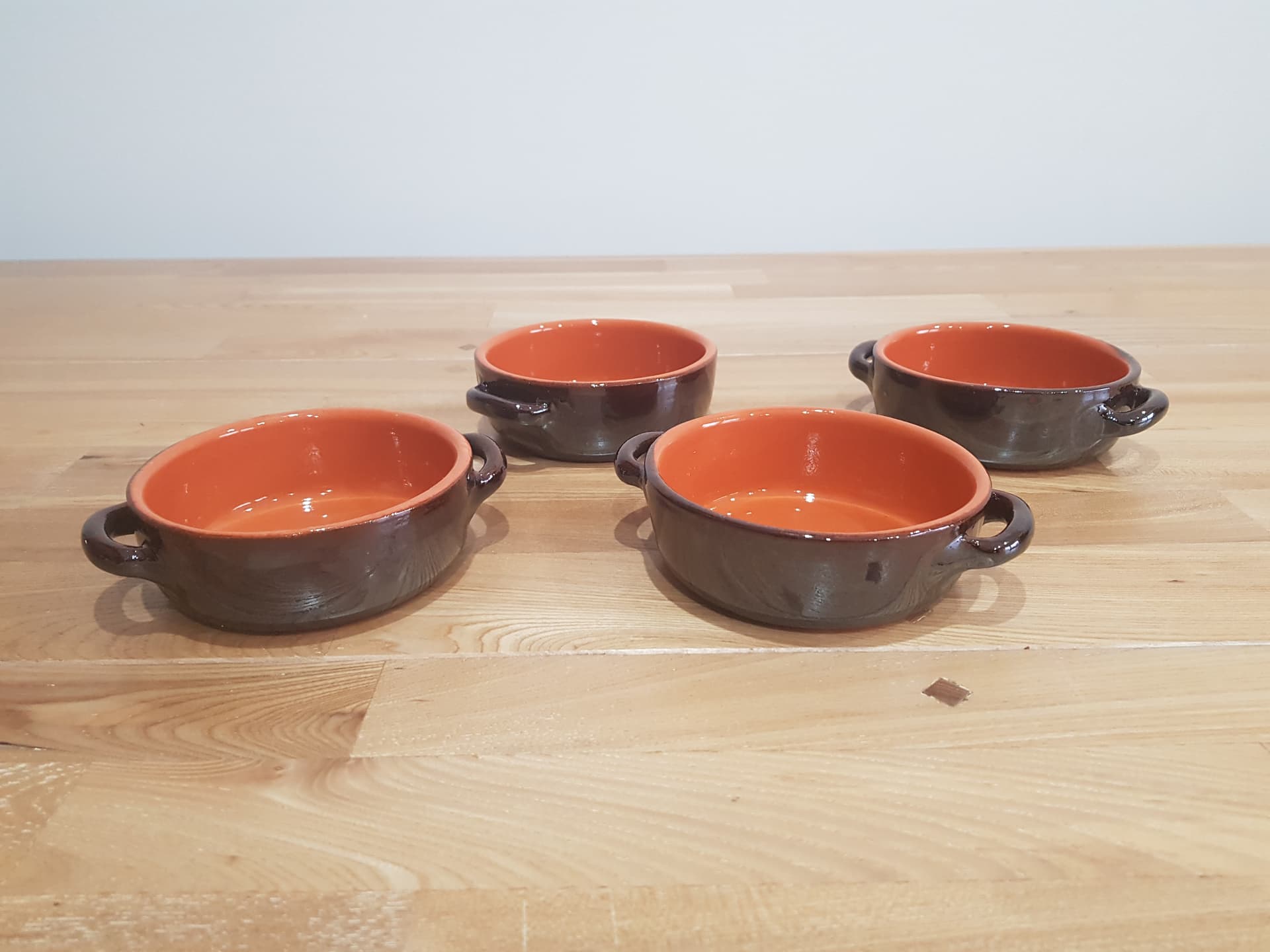 Zestaw czterech garnuszków do fondue, brązowy pomarańczowy, ceramika szkliwiona, Albisola Coop Stov, Włochy, lata 80. - 361597