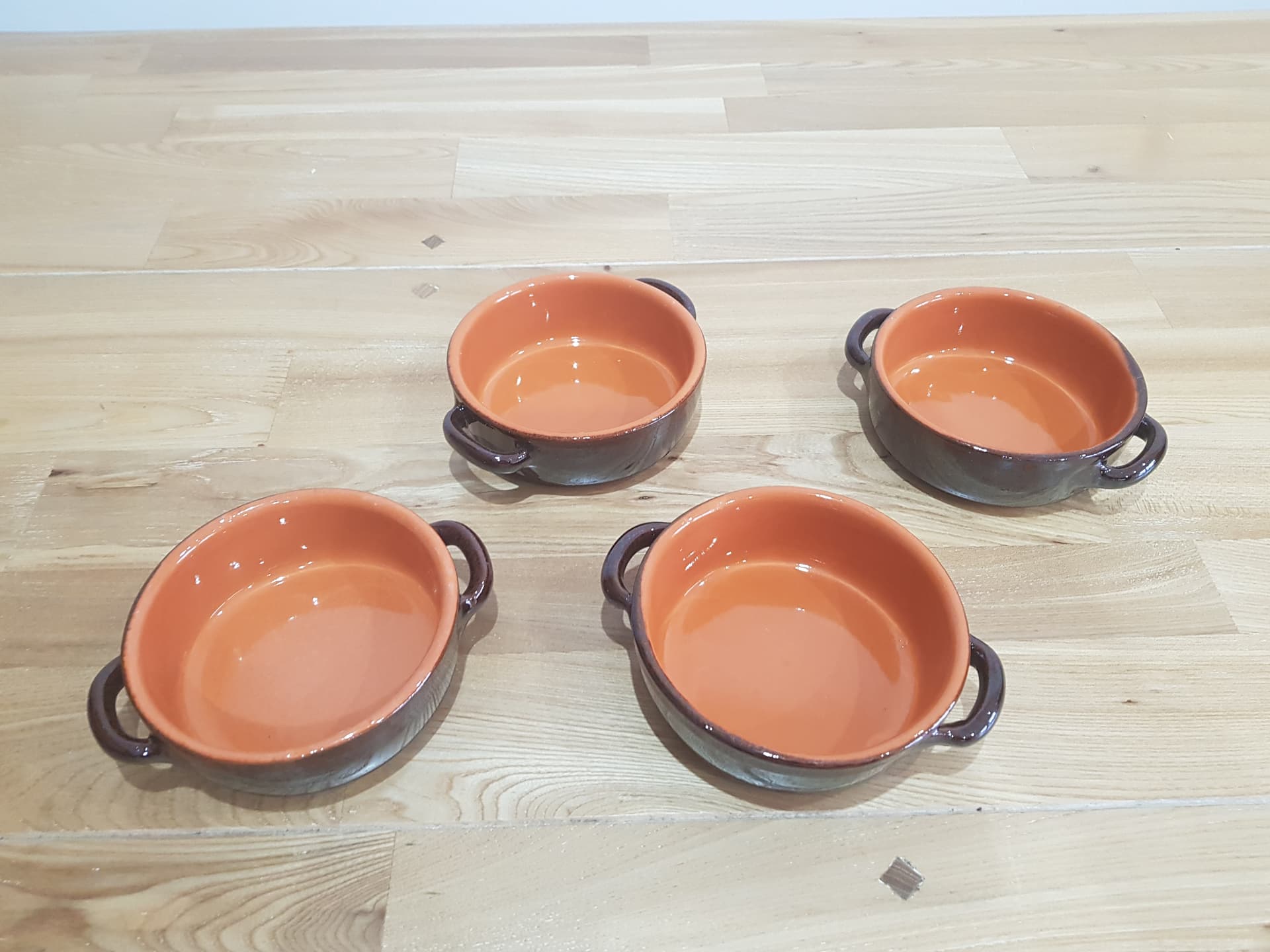 Zestaw czterech garnuszków do fondue, brązowy pomarańczowy, ceramika szkliwiona, Albisola Coop Stov, Włochy, lata 80. - 361595