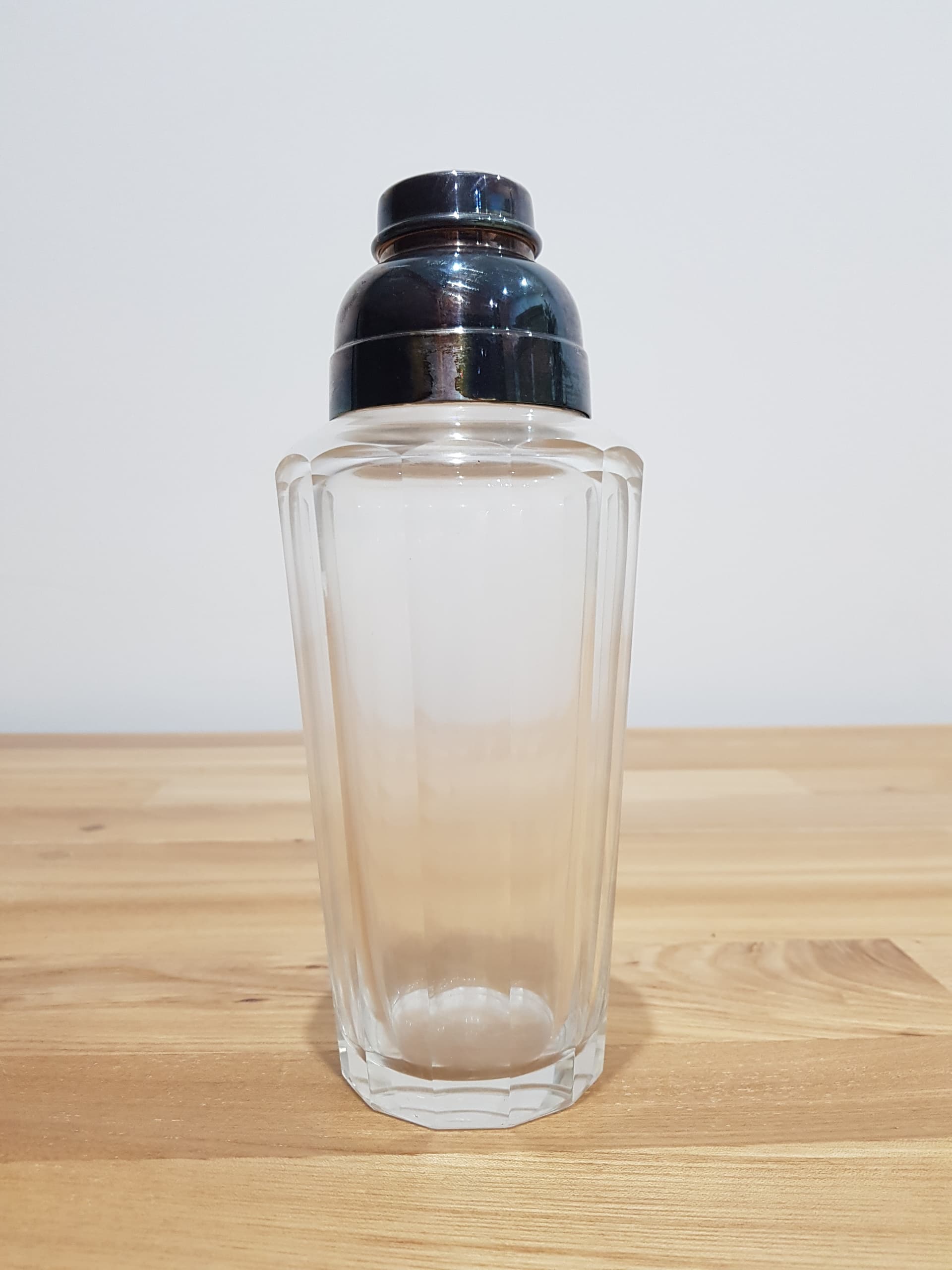 Cocktail shaker, clear crystal, silver metal, Germany, 1950s - 361618