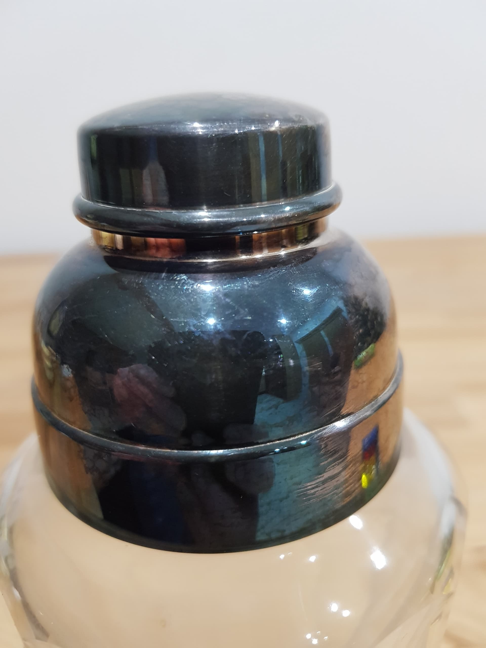 Cocktail shaker, clear crystal, silver metal, Germany, 1950s - 361621