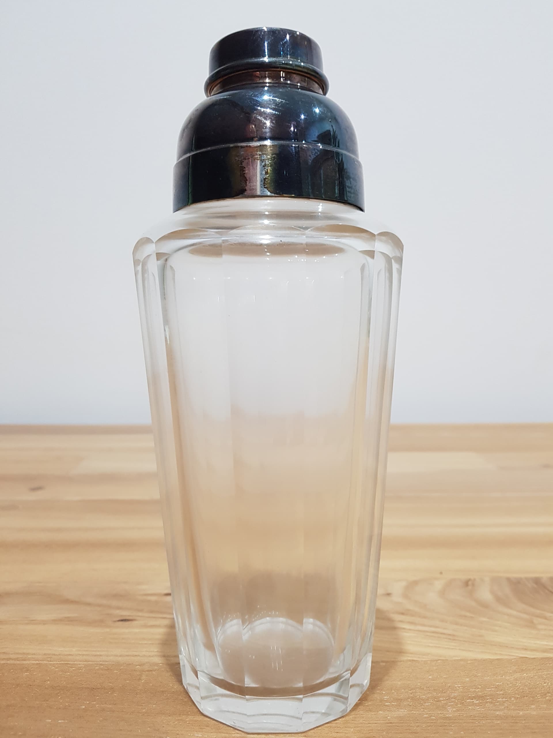 Cocktail shaker, clear crystal, silver metal, Germany, 1950s - 361616