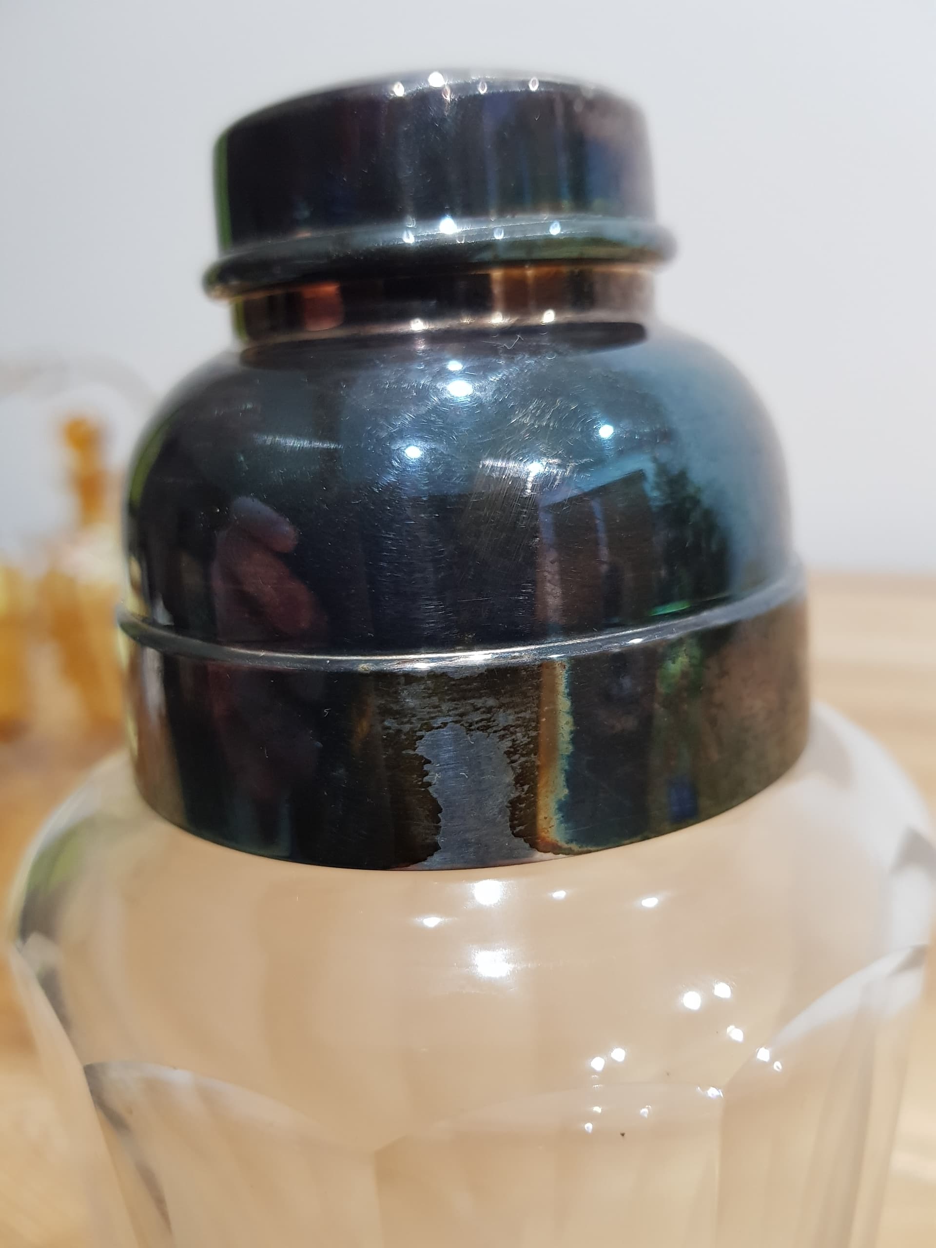 Cocktail shaker, clear crystal, silver metal, Germany, 1950s - 361617