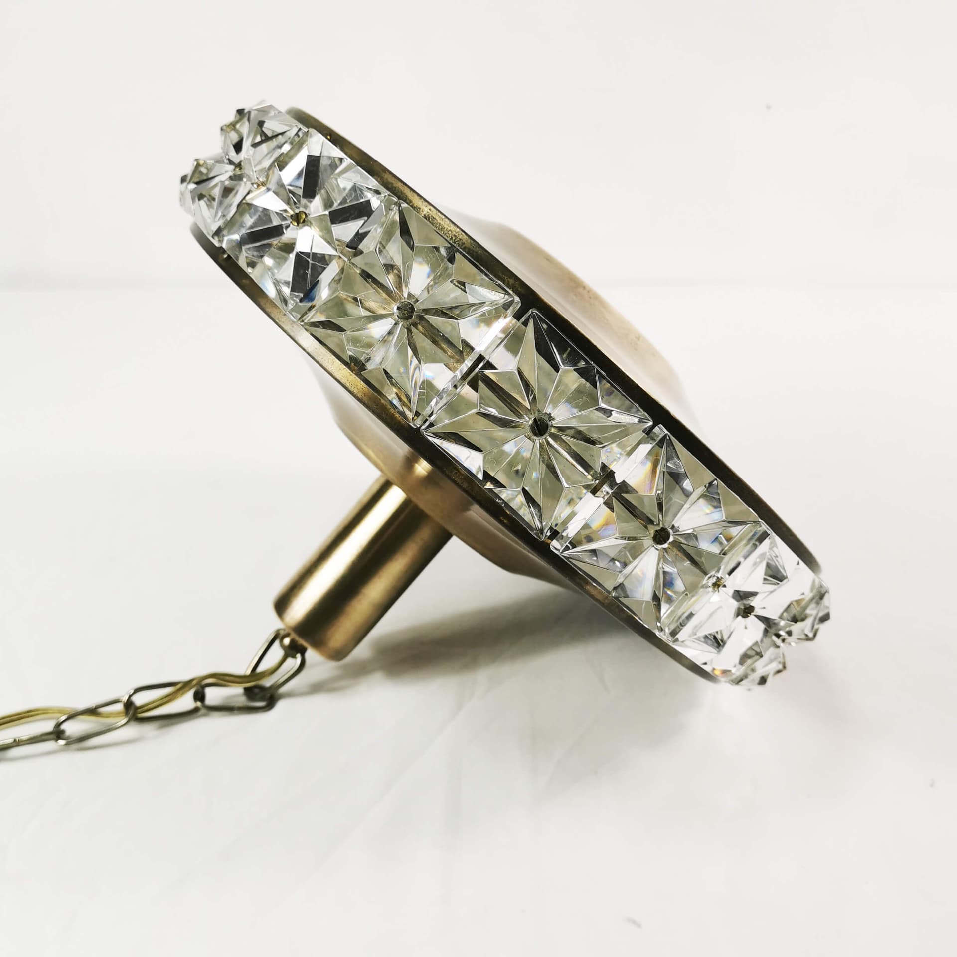 Pendant lamp, brass gold, crystal clear, by C. Fagerlund, Vitrika, Denmark, 1960s. - 361670