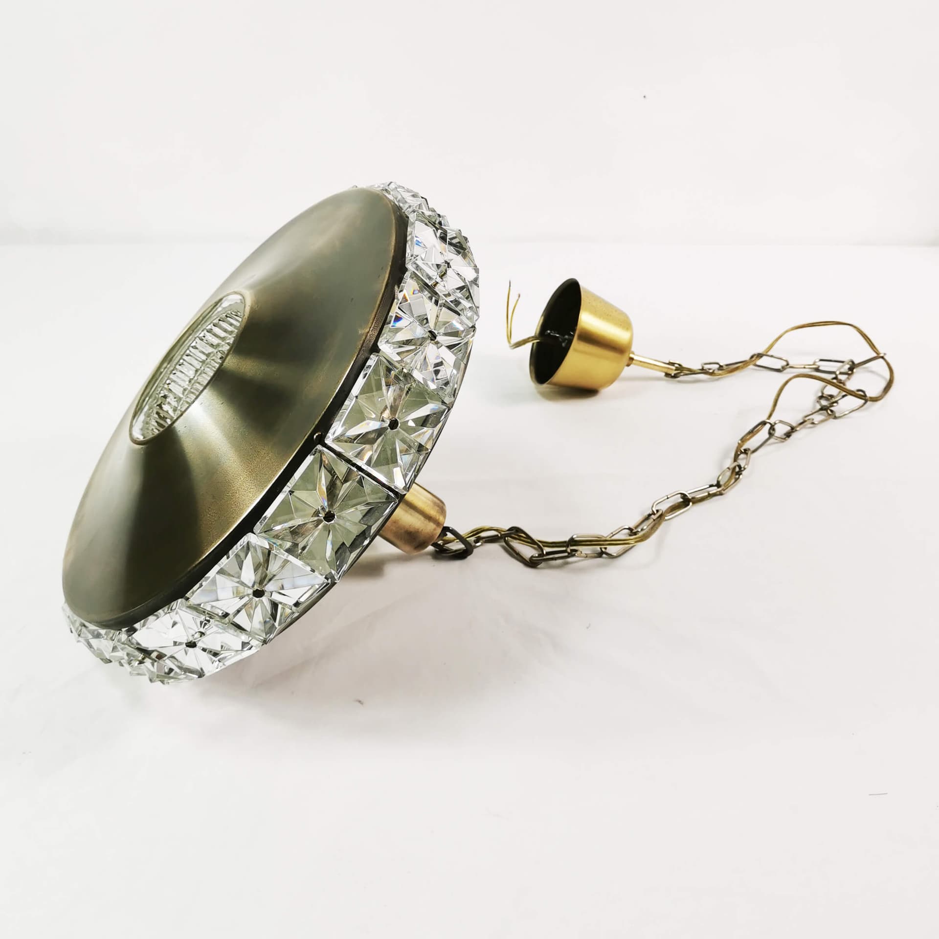 Pendant lamp, brass gold, crystal clear, by C. Fagerlund, Vitrika, Denmark, 1960s. - 361668