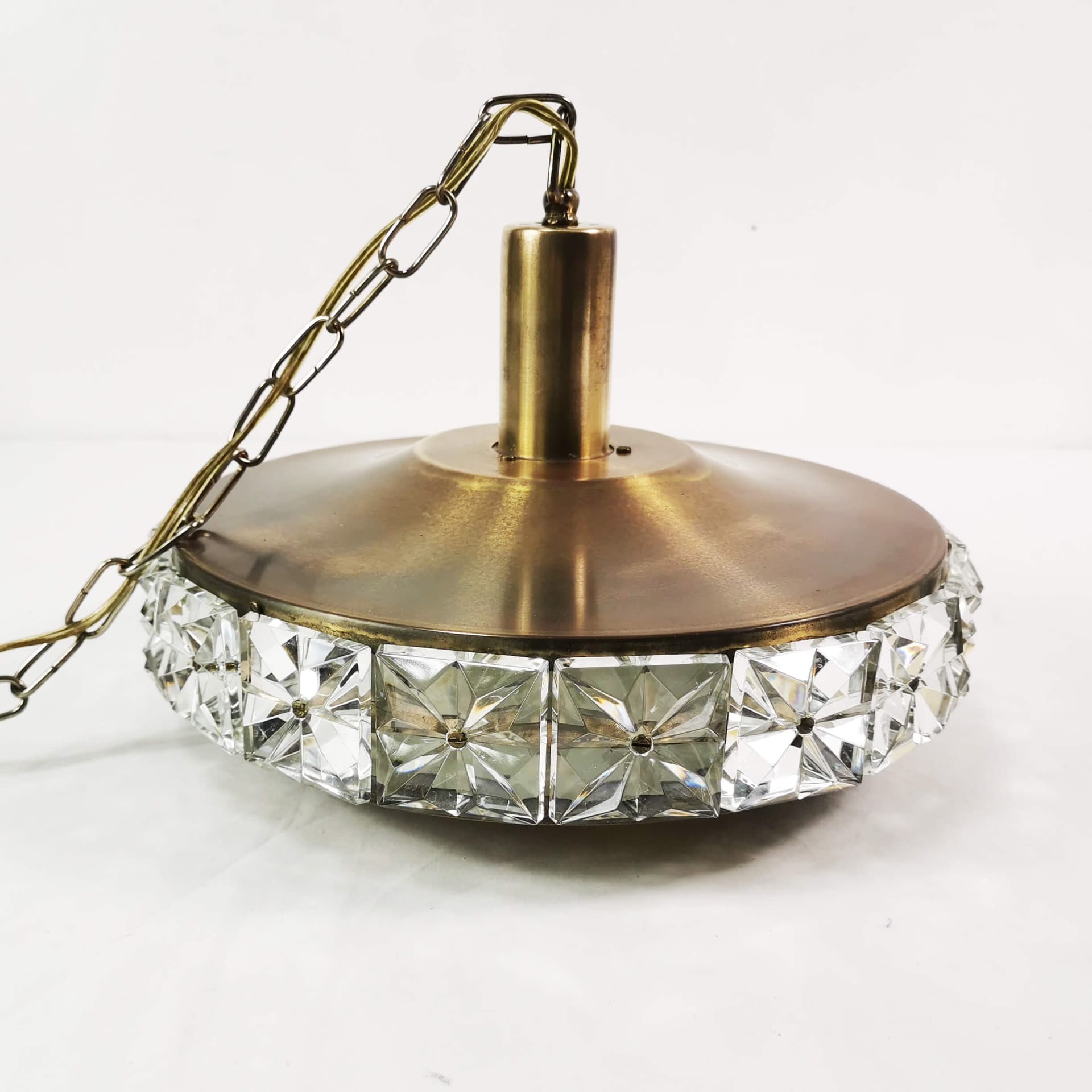Pendant lamp, brass gold, crystal clear, by C. Fagerlund, Vitrika, Denmark, 1960s. - 361674