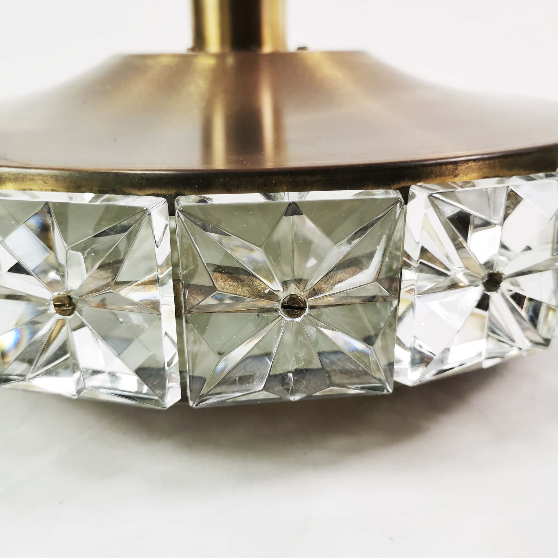 Pendant lamp, brass gold, crystal clear, by C. Fagerlund, Vitrika, Denmark, 1960s. - 361675