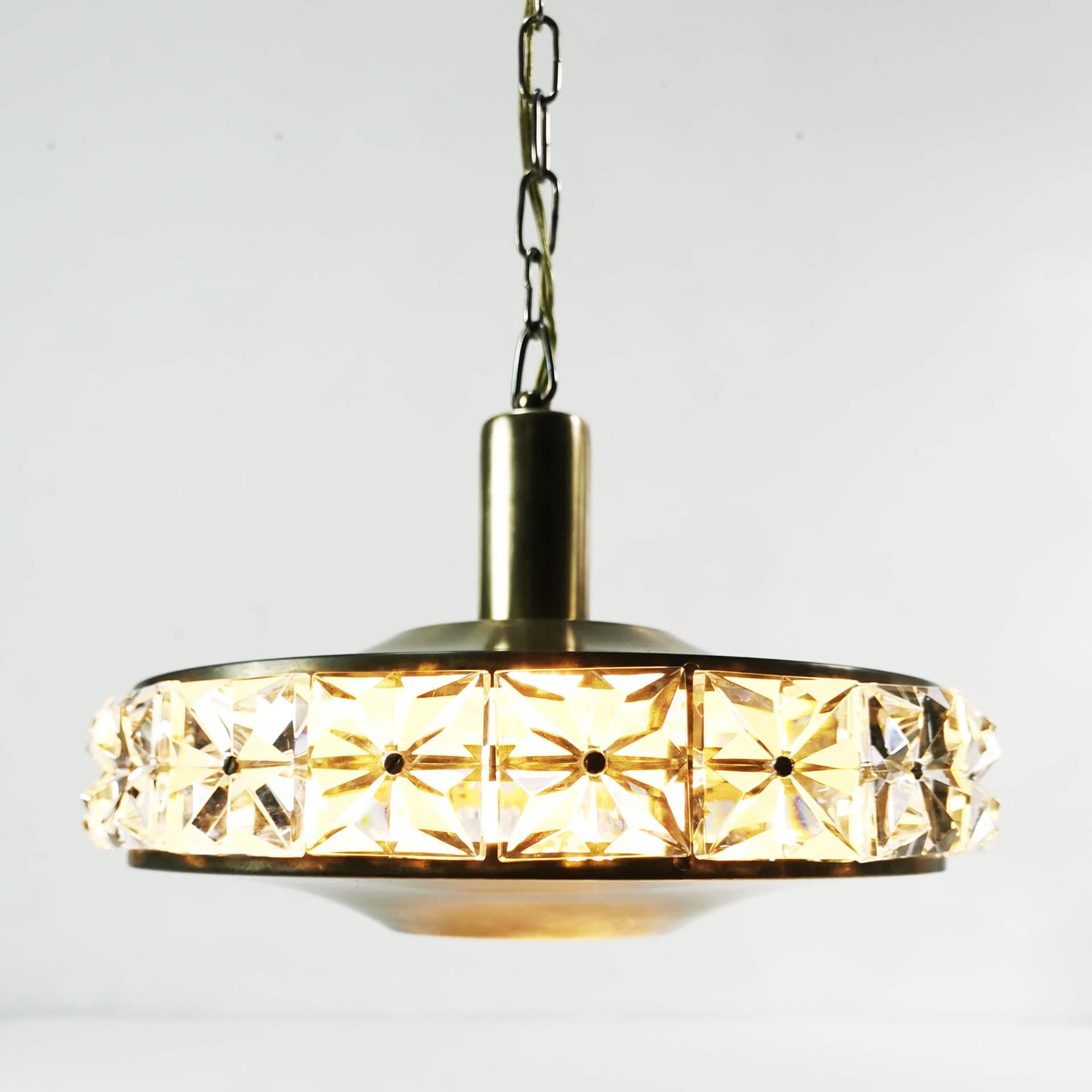 Pendant lamp, brass gold, crystal clear, by C. Fagerlund, Vitrika, Denmark, 1960s. - 361666