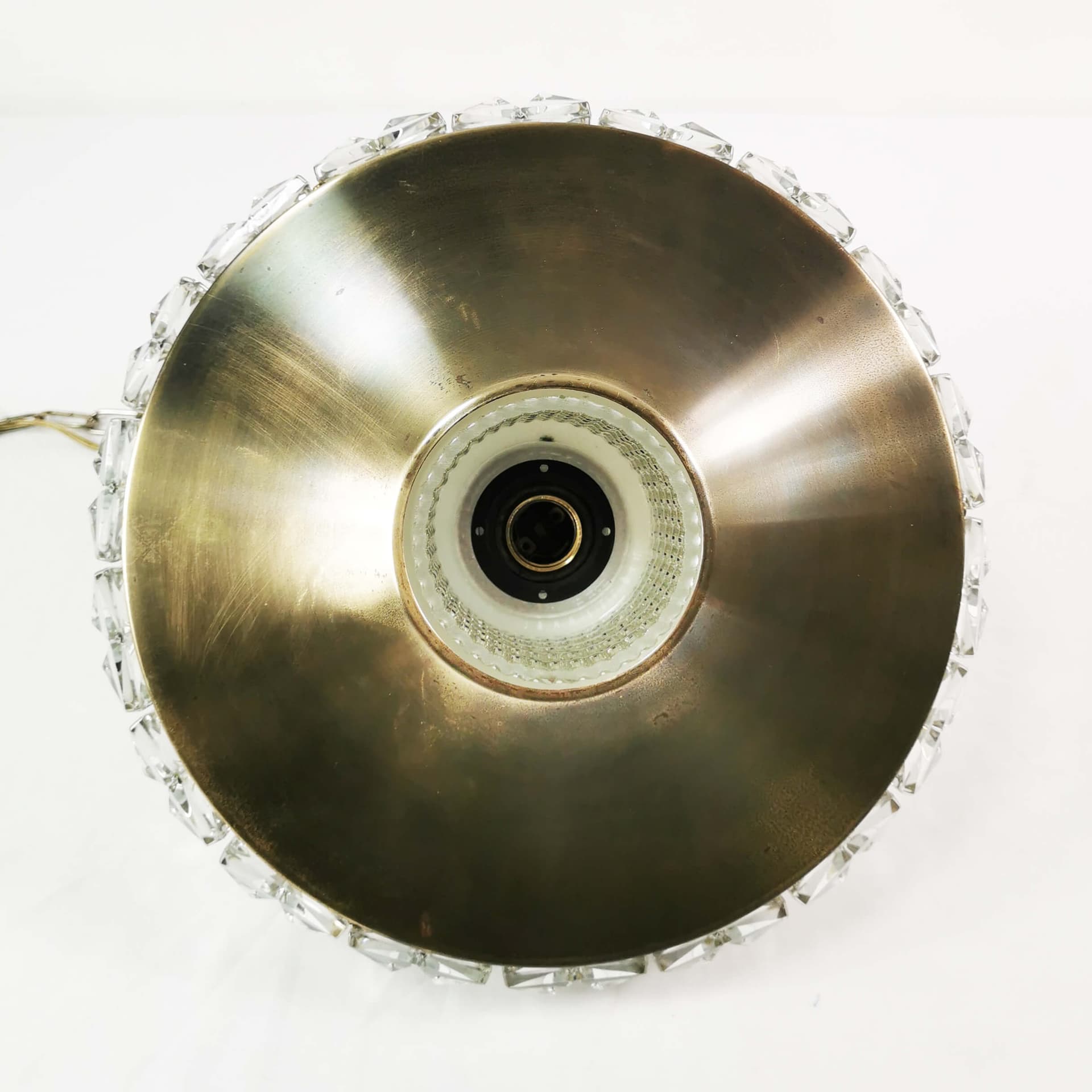 Pendant lamp, brass gold, crystal clear, by C. Fagerlund, Vitrika, Denmark, 1960s. - 361672