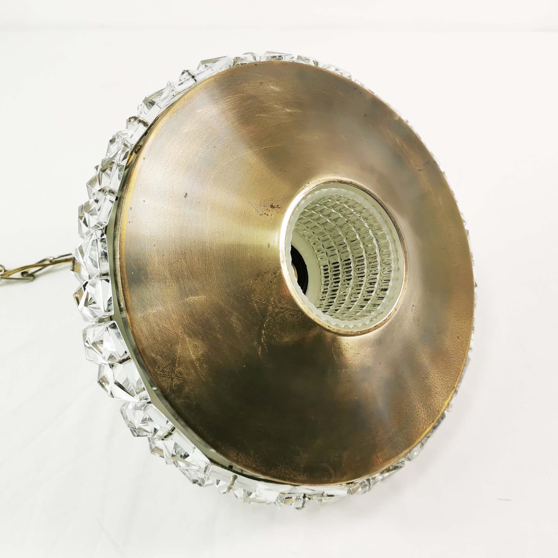 Pendant lamp, brass gold, crystal clear, by C. Fagerlund, Vitrika, Denmark, 1960s. - 361671