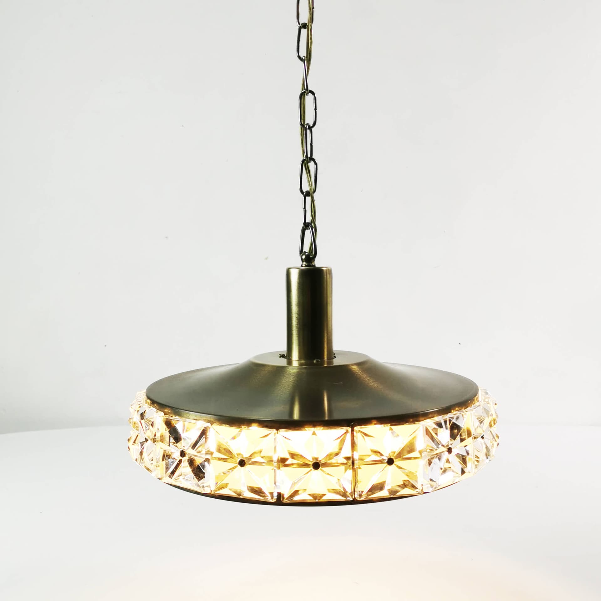 Pendant lamp, brass gold, crystal clear, by C. Fagerlund, Vitrika, Denmark, 1960s. - 361667