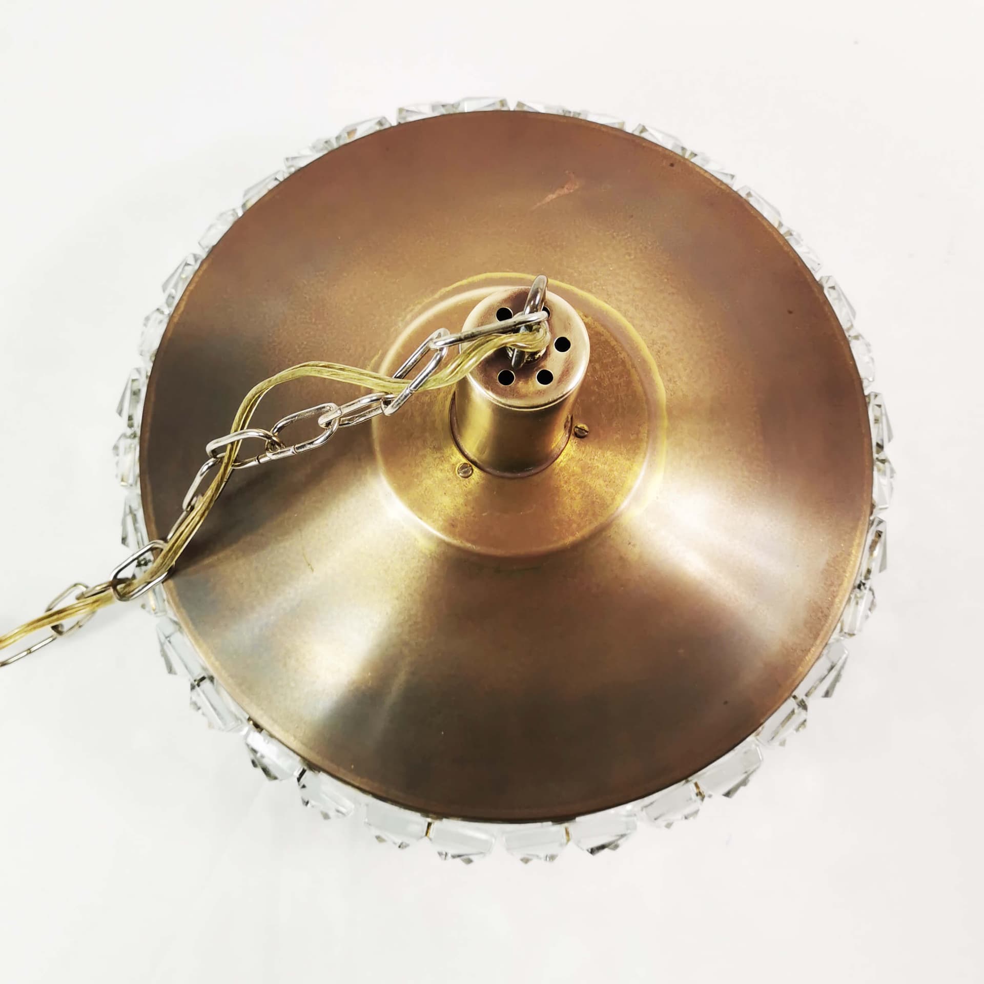Pendant lamp, brass gold, crystal clear, by C. Fagerlund, Vitrika, Denmark, 1960s. - 361673