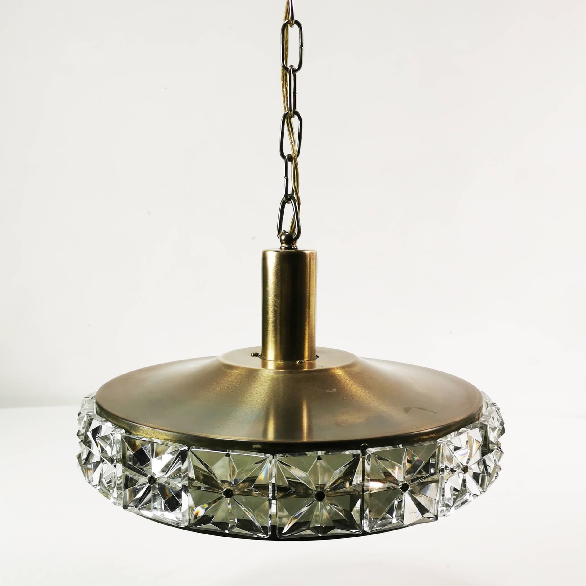 Pendant lamp, brass gold, crystal clear, by C. Fagerlund, Vitrika, Denmark, 1960s. - 361665