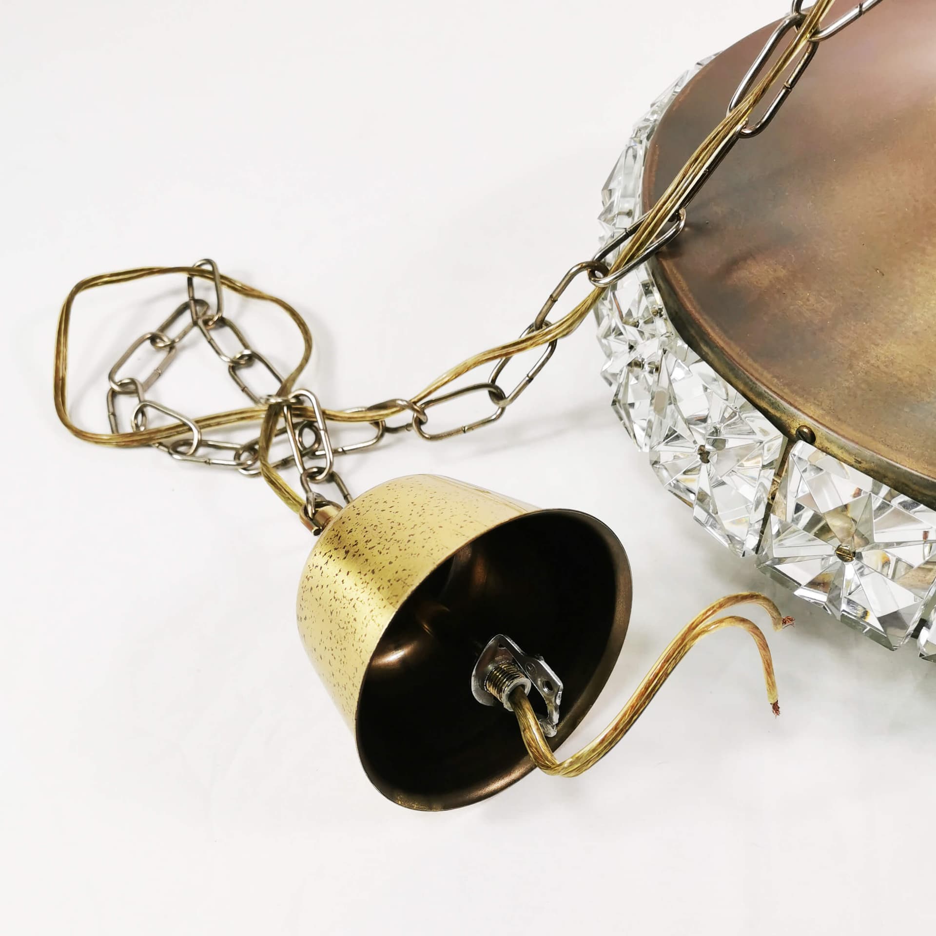 Pendant lamp, brass gold, crystal clear, by C. Fagerlund, Vitrika, Denmark, 1960s. - 361676