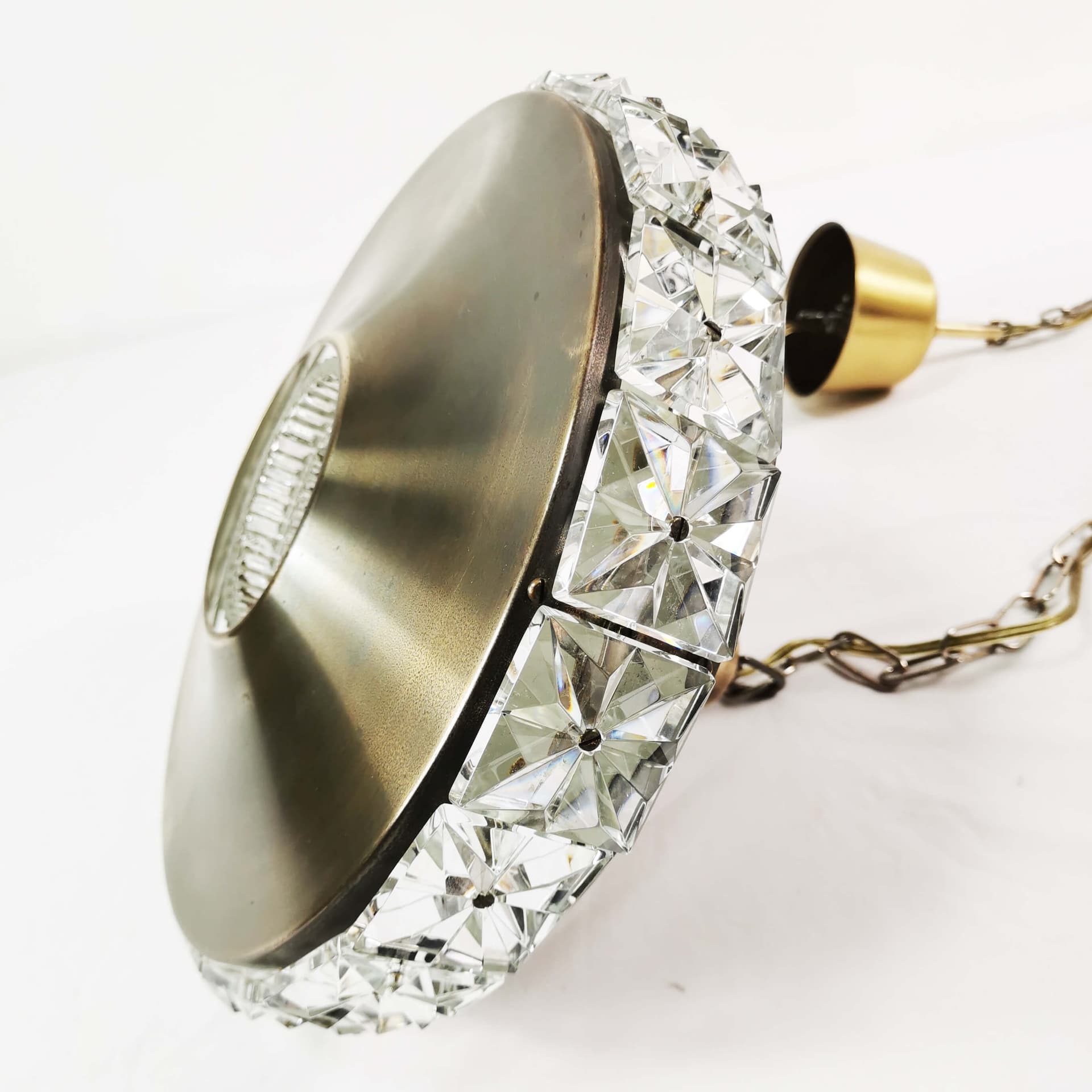 Pendant lamp, brass gold, crystal clear, by C. Fagerlund, Vitrika, Denmark, 1960s. - 361669
