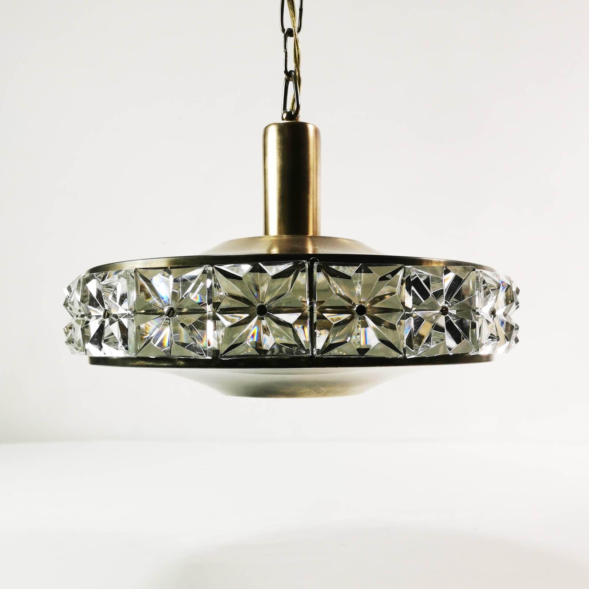 Pendant lamp, brass gold, crystal clear, by C. Fagerlund, Vitrika, Denmark, 1960s. - 361664