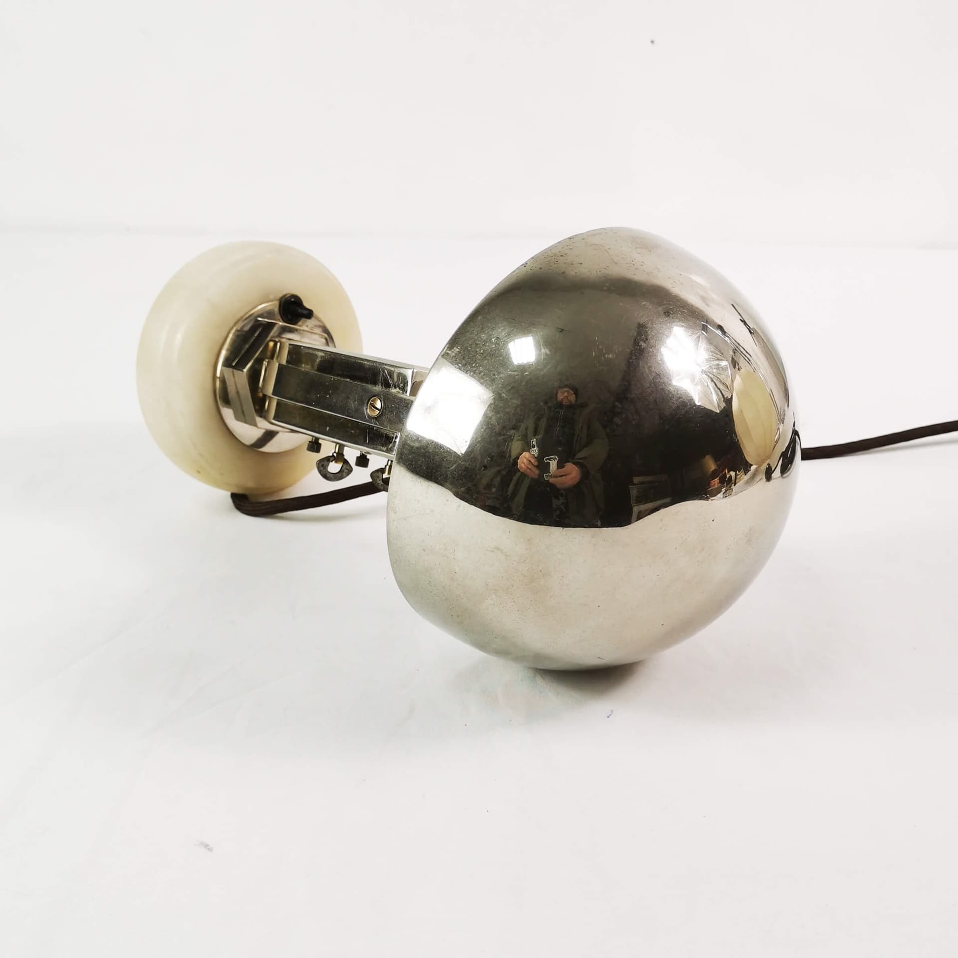 Table lamp with clock Art Deco, silver black white, chromed brass bakelite, Mofem, Hungary, 1930s. - 361682