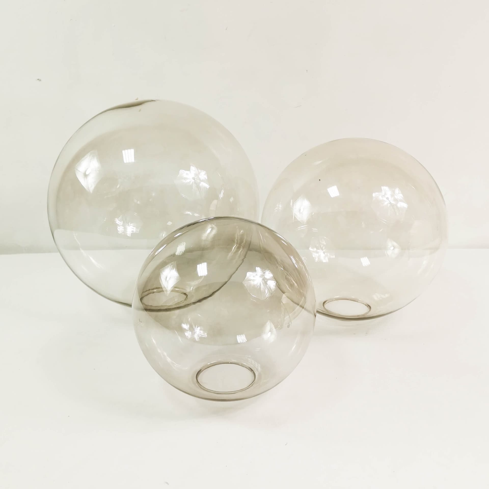 Pendant lamp globe 38 cm, transparent glass, polished steel silver, Limburg, Germany, 1970s. - 361704