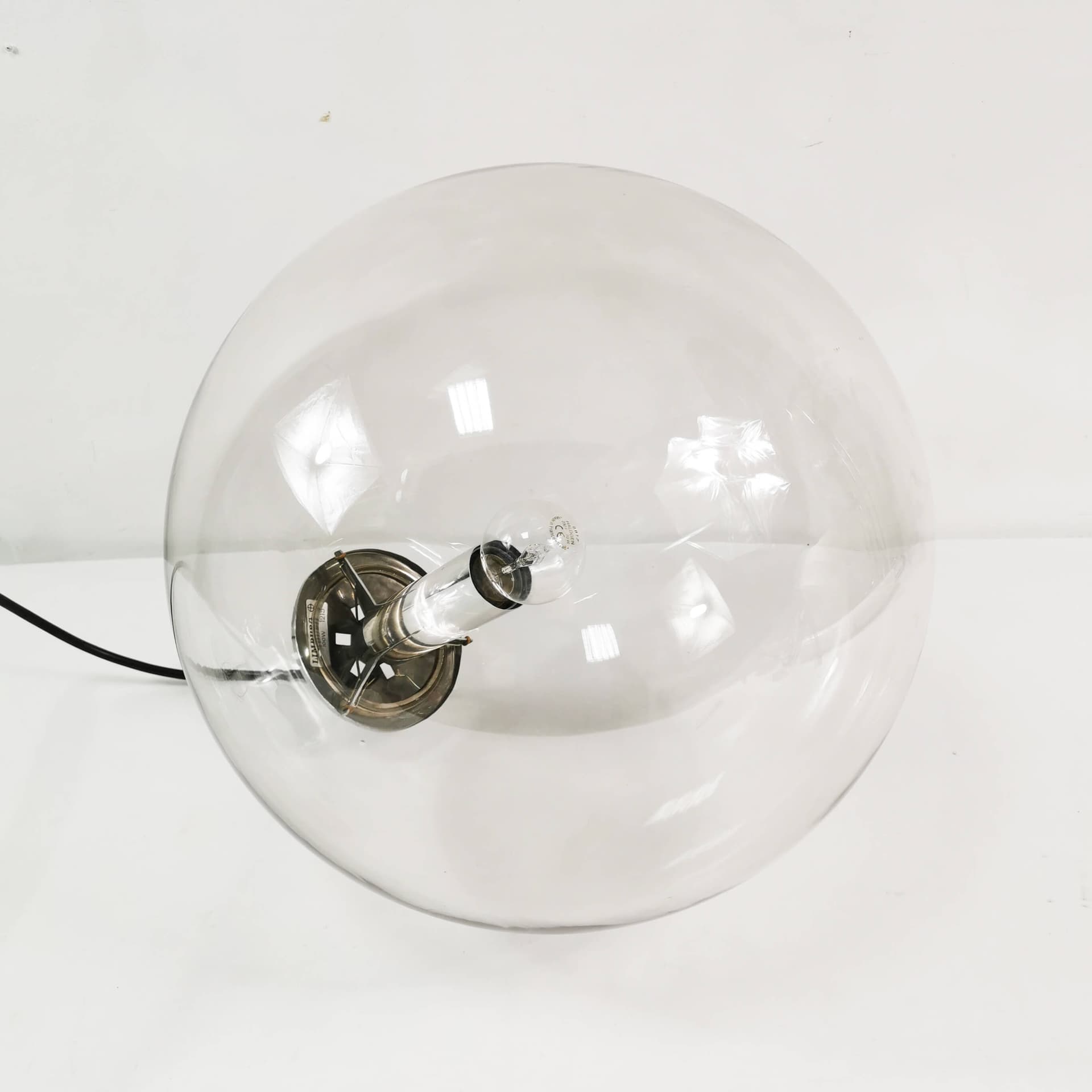 Pendant lamp globe 38 cm, transparent glass, polished steel silver, Limburg, Germany, 1970s. - 361696