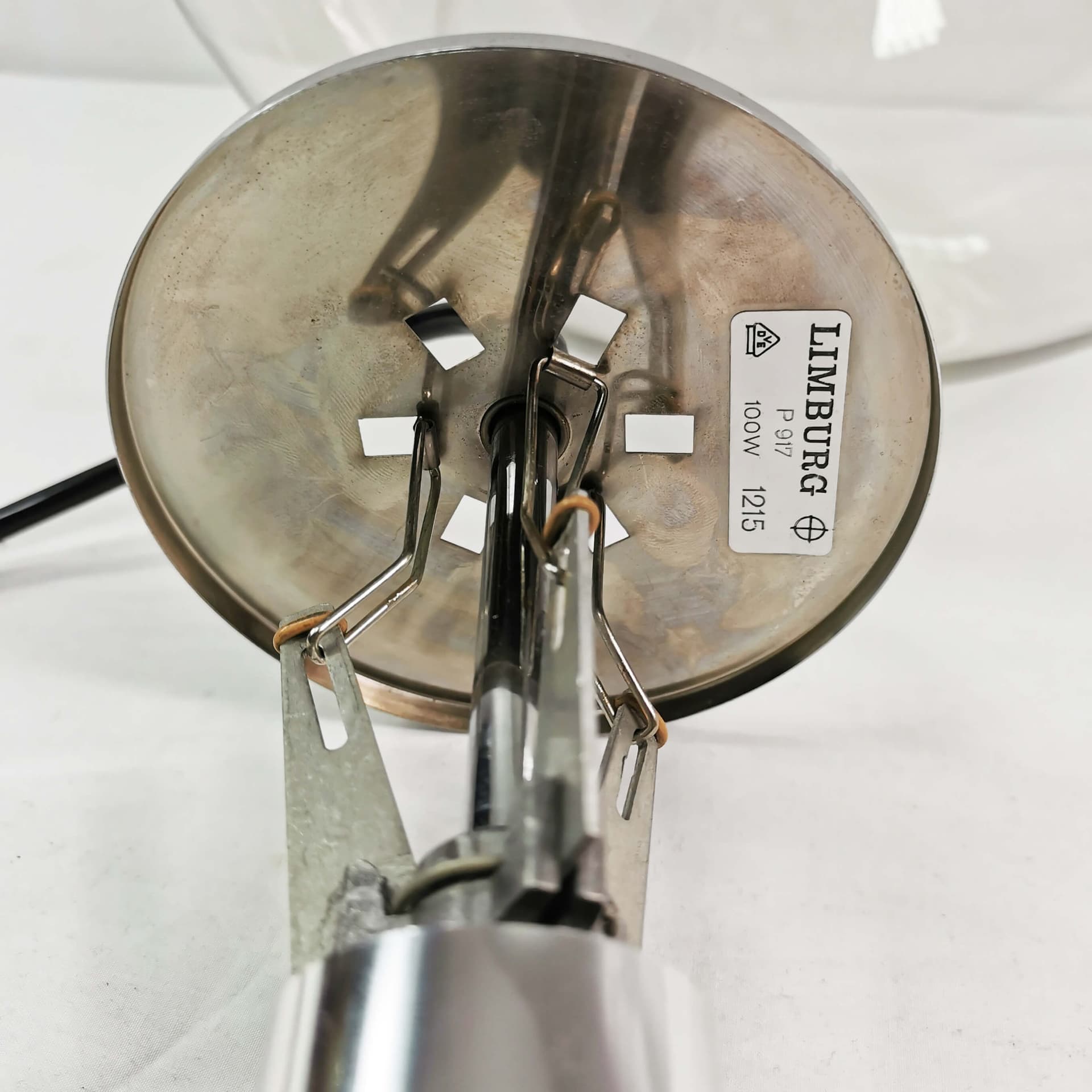 Pendant lamp globe 38 cm, transparent glass, polished steel silver, Limburg, Germany, 1970s. - 361701