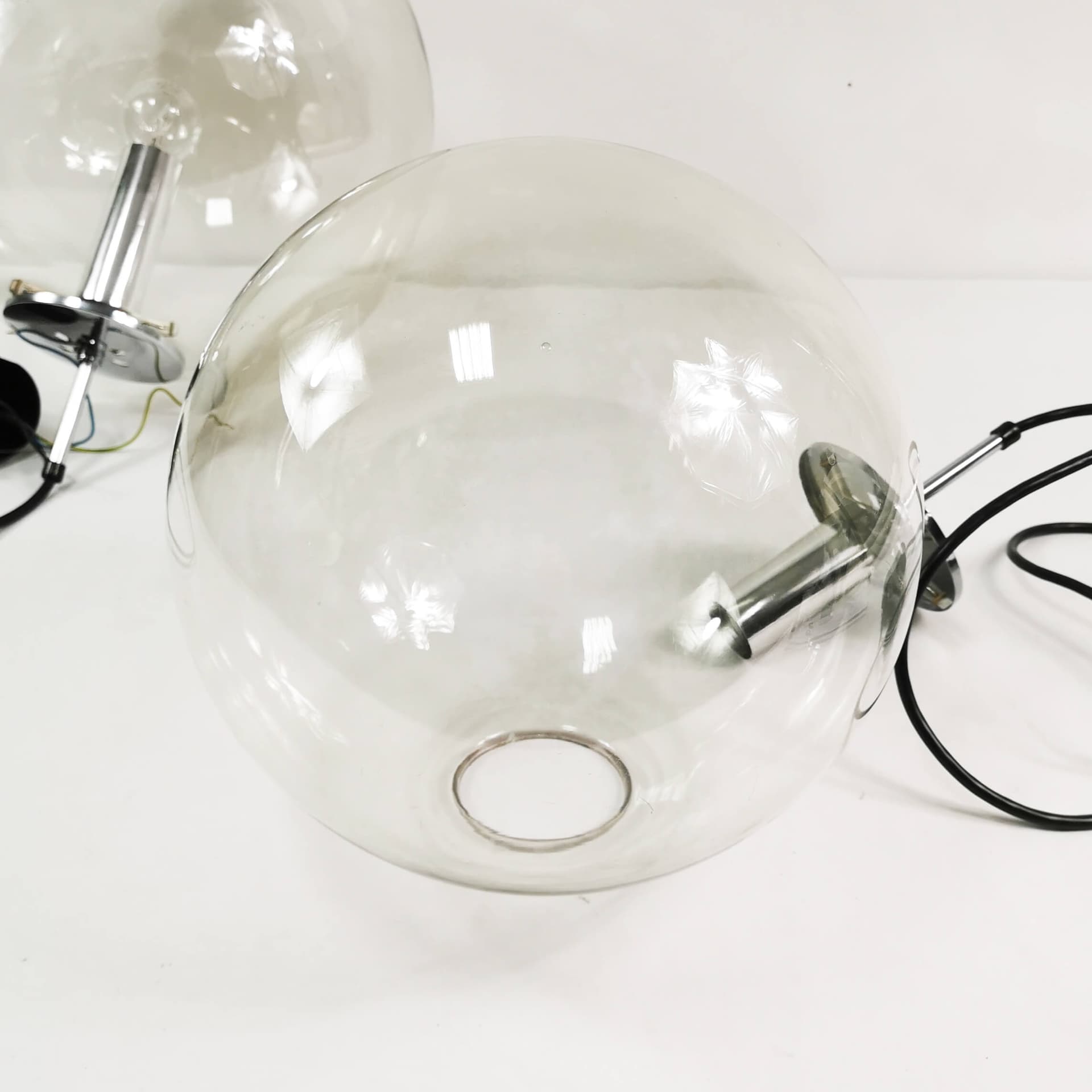 Pendant Lamp Globe 34 cm, transparent glass, chromed steel, Germany, 1970s. - 361714