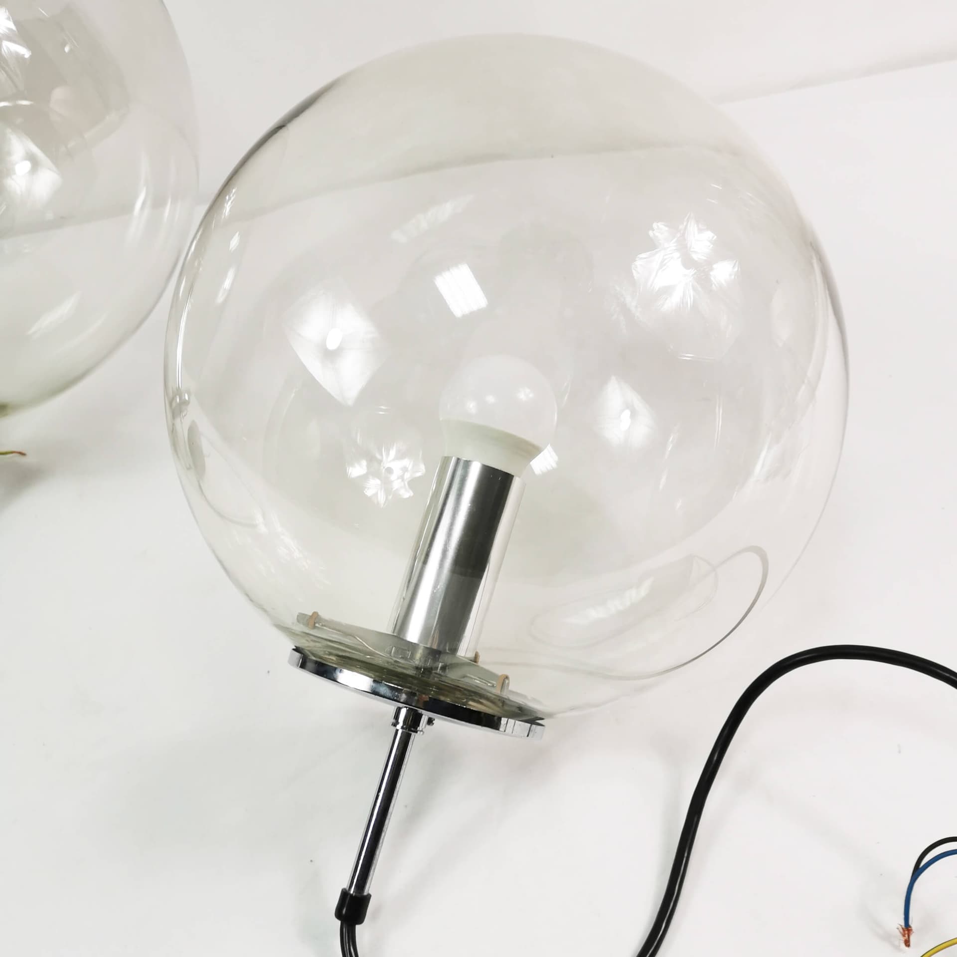 Pendant Lamp Globe 34 cm, transparent glass, chromed steel, Germany, 1970s. - 361709