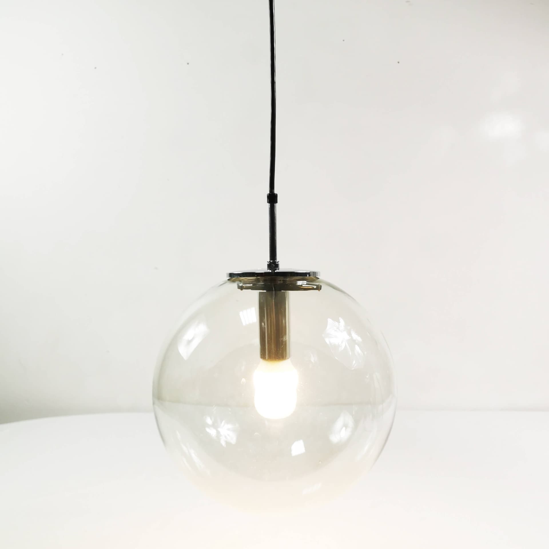 Pendant Lamp Globe 34 cm, transparent glass, chromed steel, Germany, 1970s. - 361710