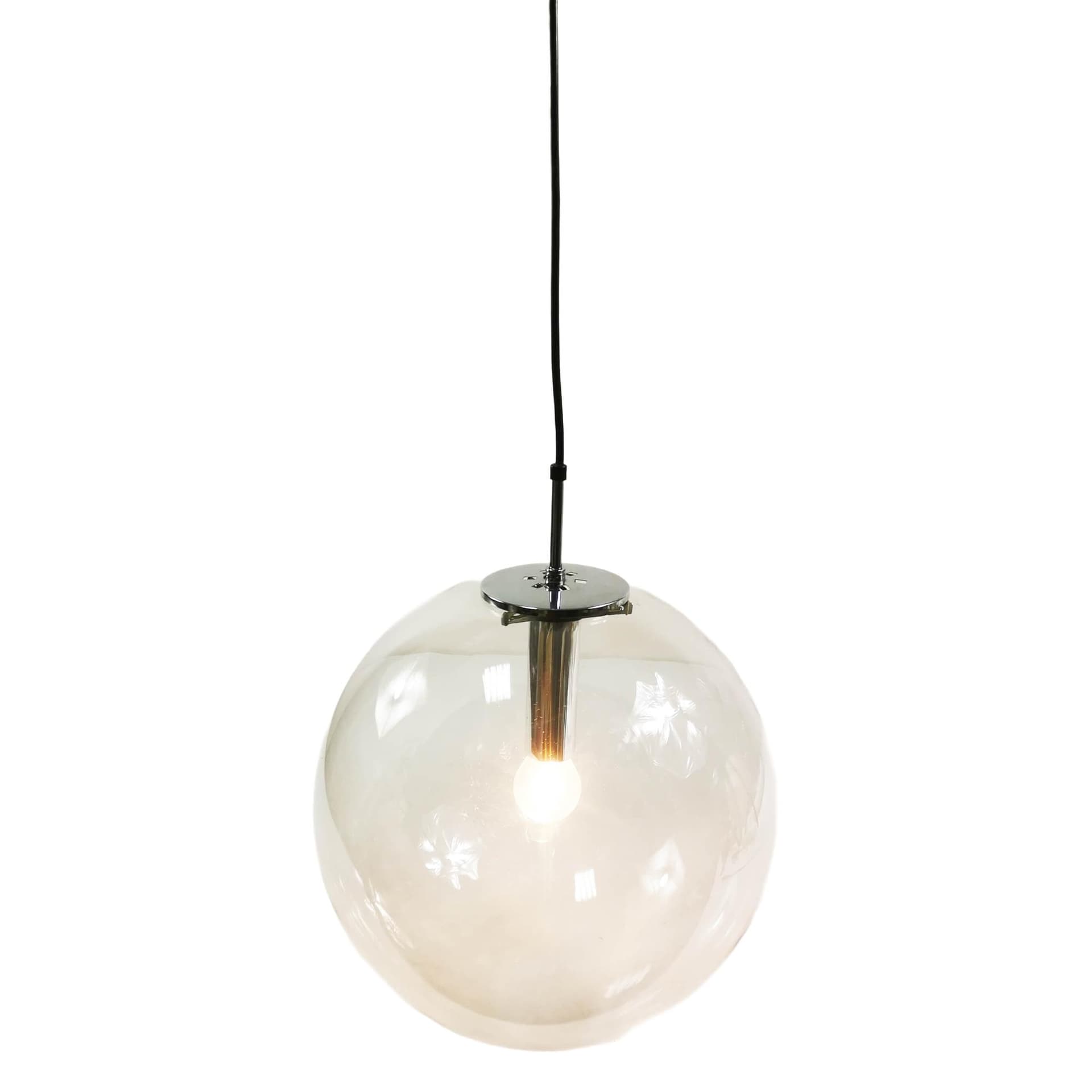 Pendant Lamp Globe 34 cm, transparent glass, chromed steel, Germany, 1970s.