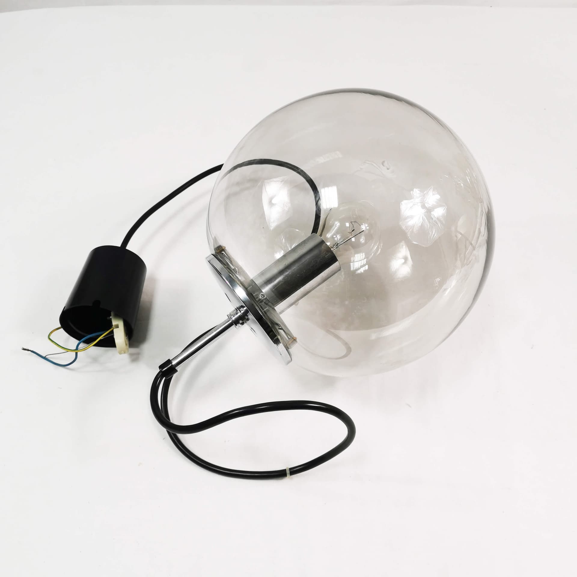Pendant Lamp Globe, transparent glass shade, chrome steel, Germany, 1970s, 28 cm - 361722