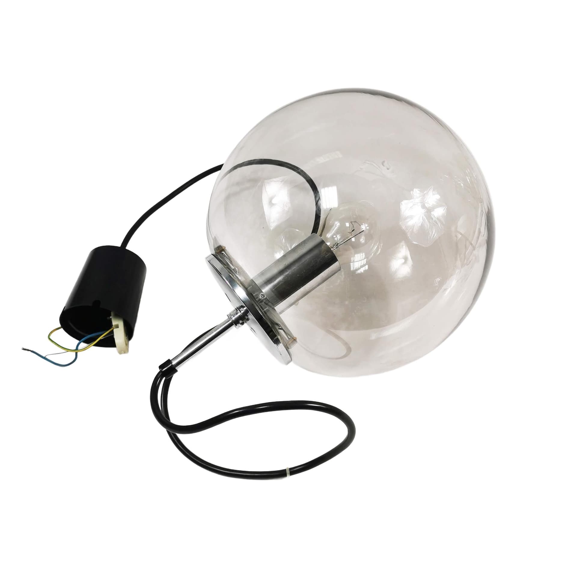 Pendant Lamp Globe, transparent glass shade, chrome steel, Germany, 1970s, 28 cm - 361791