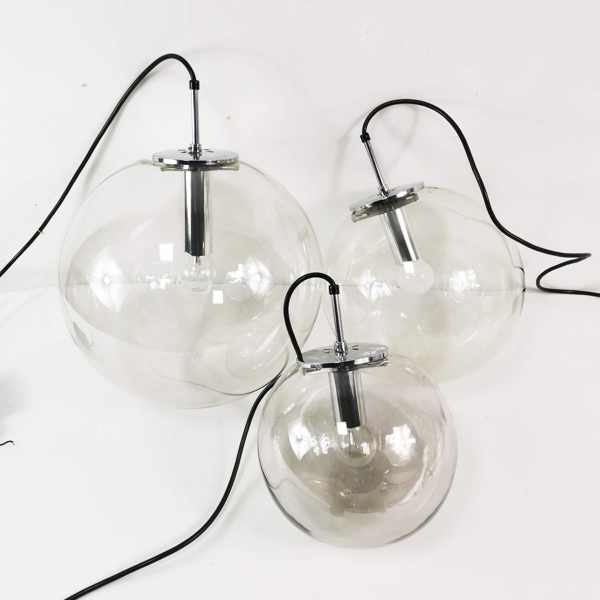 Pendant Lamp Globe, transparent glass shade, chrome steel, Germany, 1970s, 28 cm - 361727